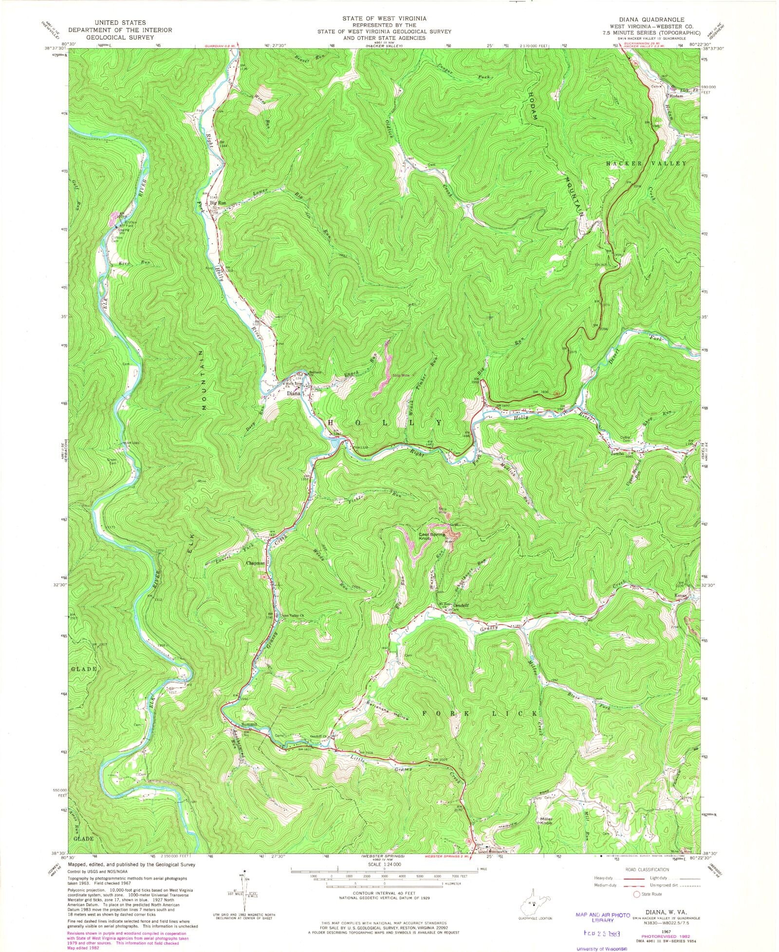 Classic USGS Diana West Virginia 7.5'x7.5' Topo Map MyTopo Map Store