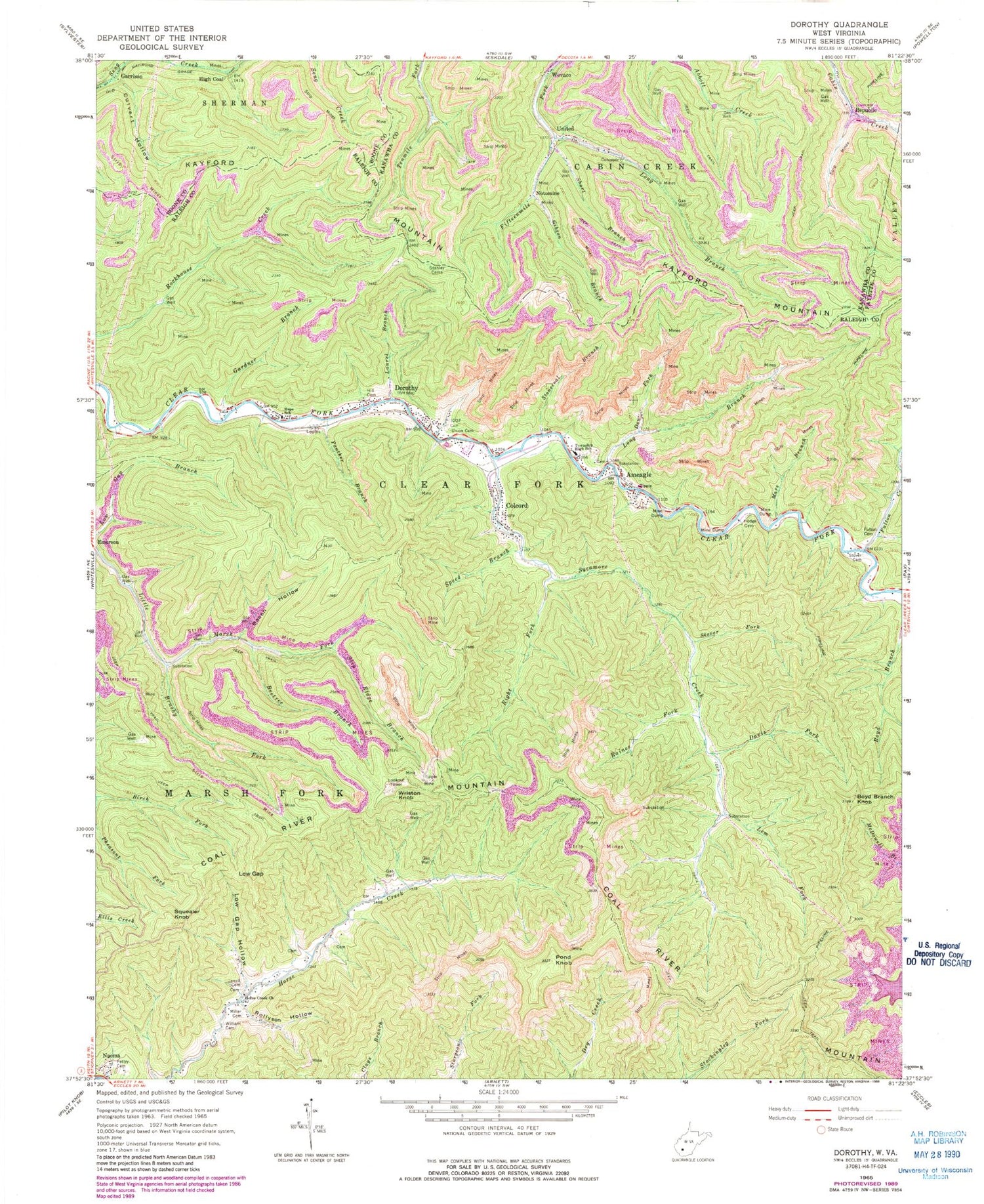 Classic USGS Dorothy West Virginia 7.5'x7.5' Topo Map Image