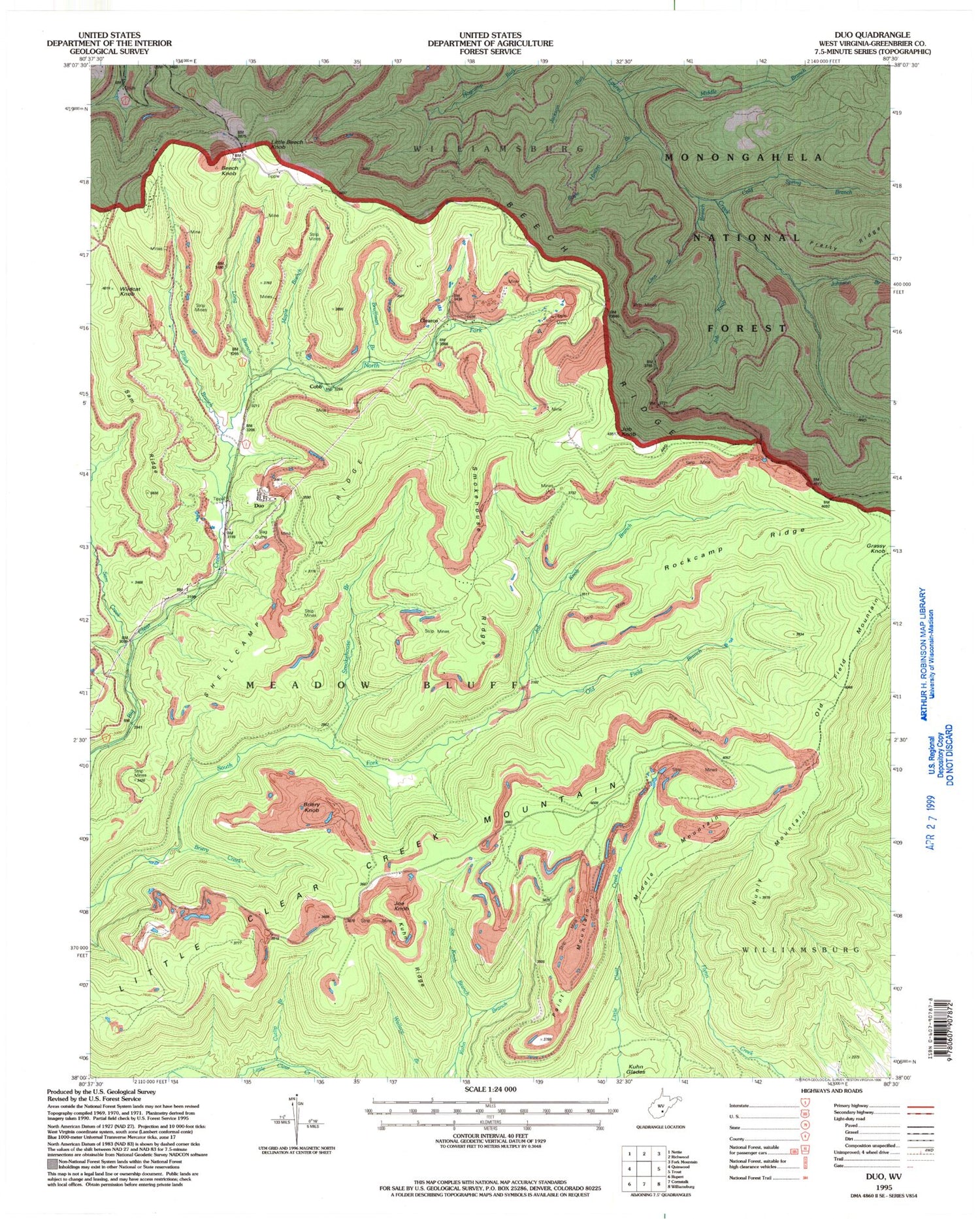 Classic USGS Duo West Virginia 7.5'x7.5' Topo Map Image