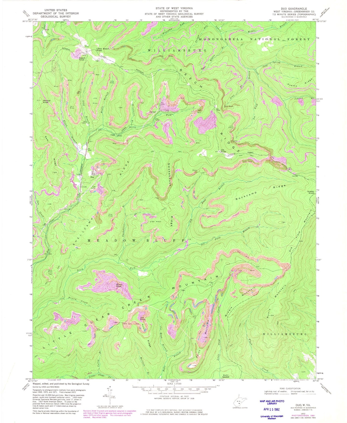 Classic USGS Duo West Virginia 7.5'x7.5' Topo Map Image