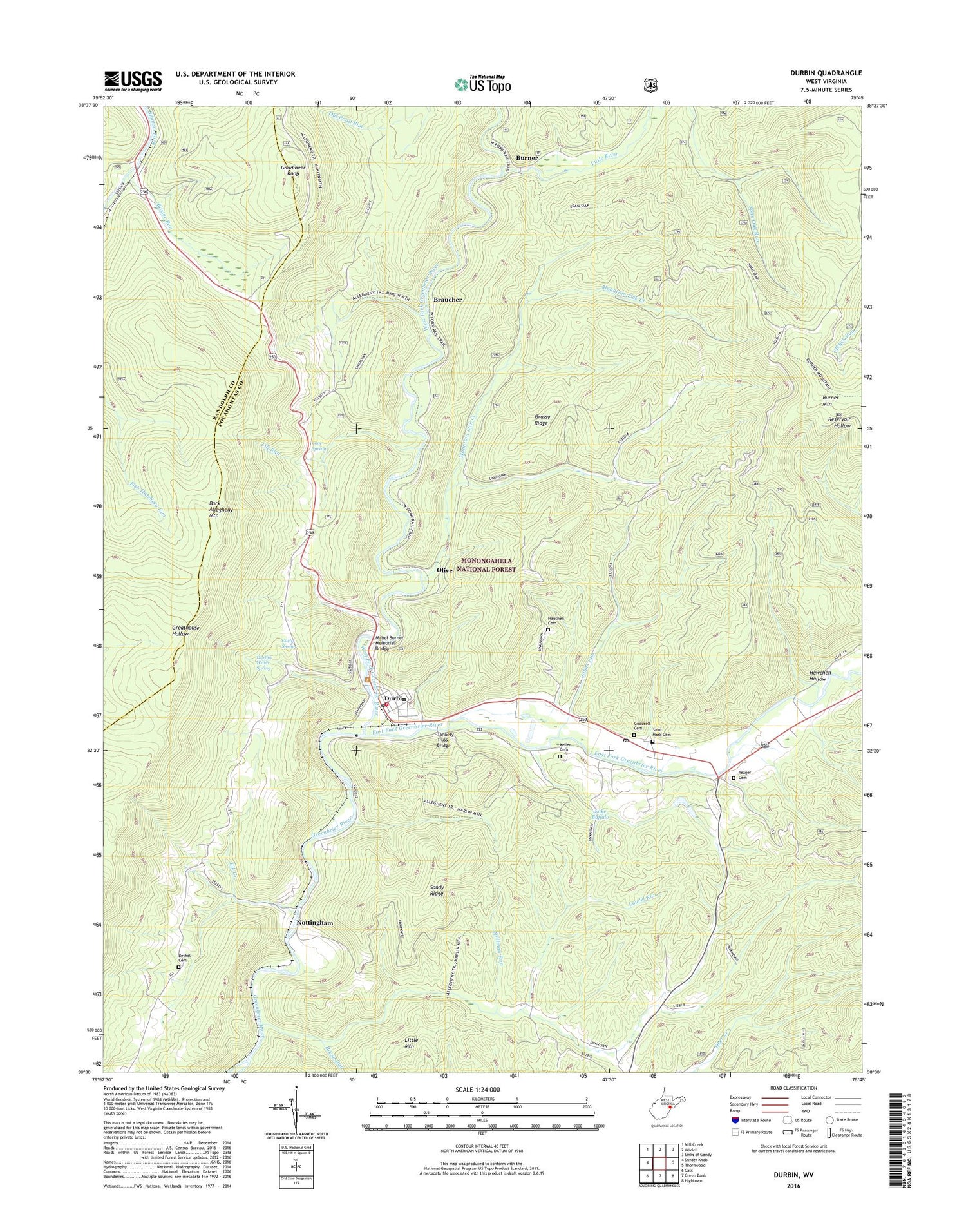 Durbin West Virginia US Topo Map Image