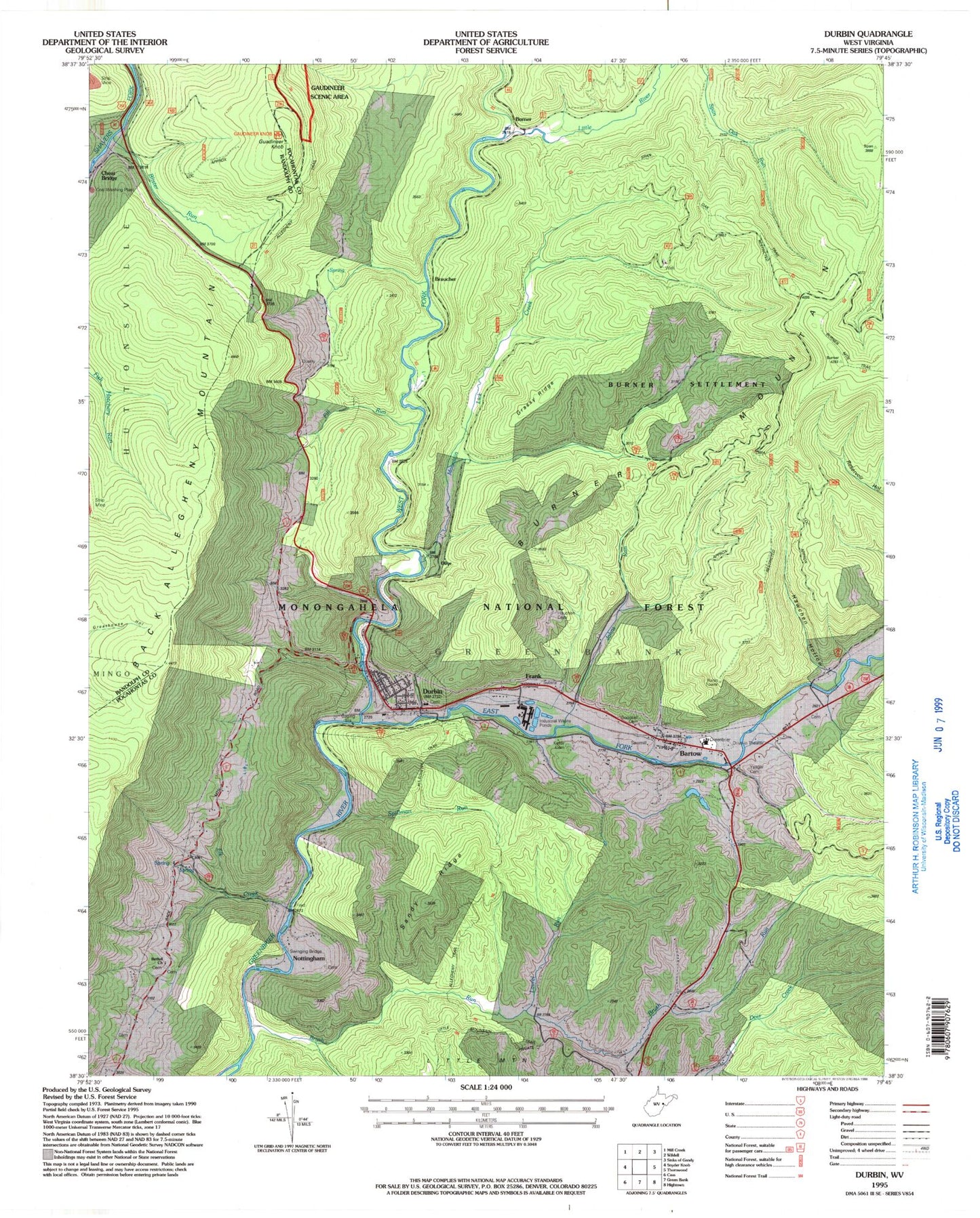 Classic USGS Durbin West Virginia 7.5'x7.5' Topo Map Image