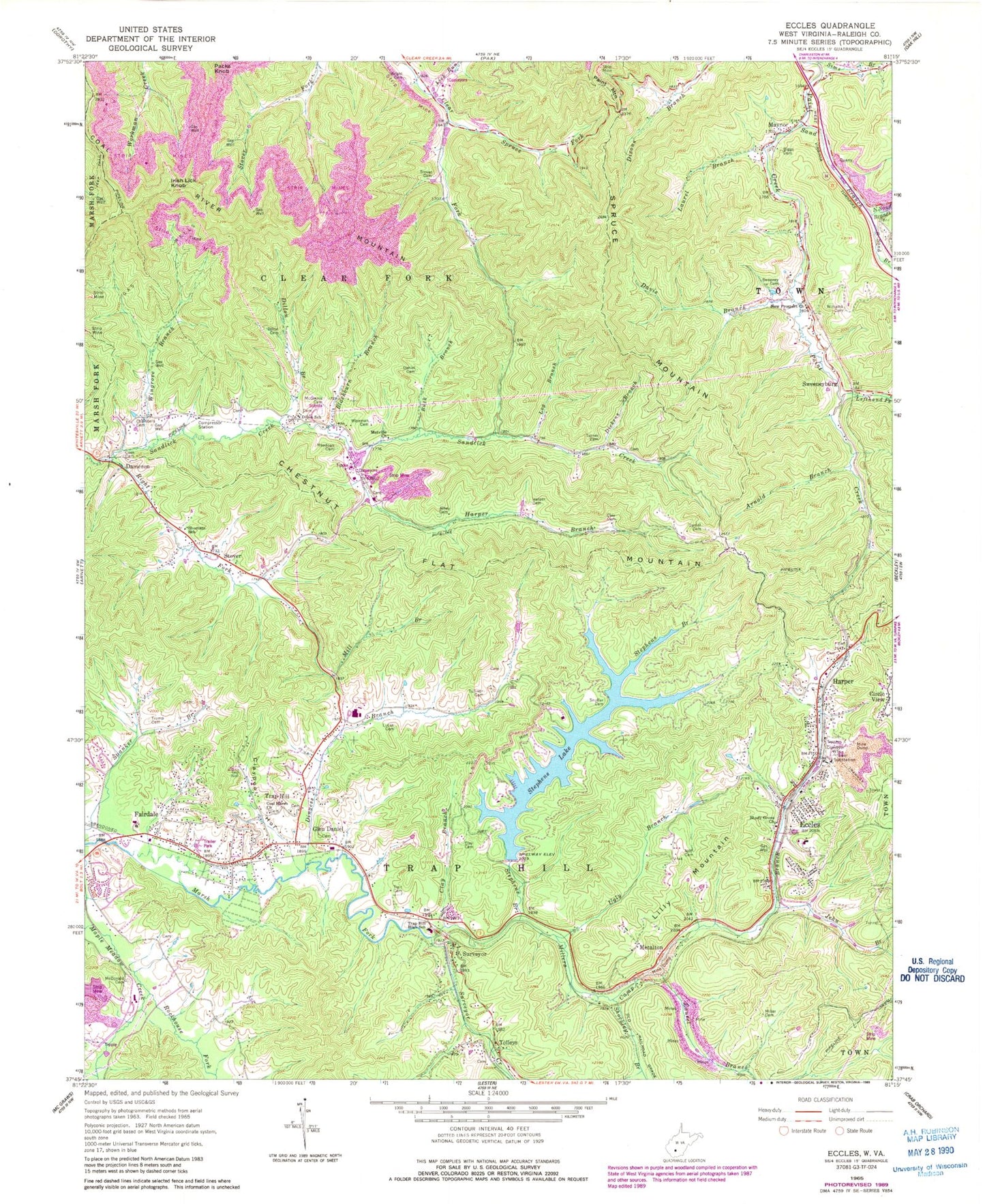 Classic USGS Eccles West Virginia 7.5'x7.5' Topo Map Image