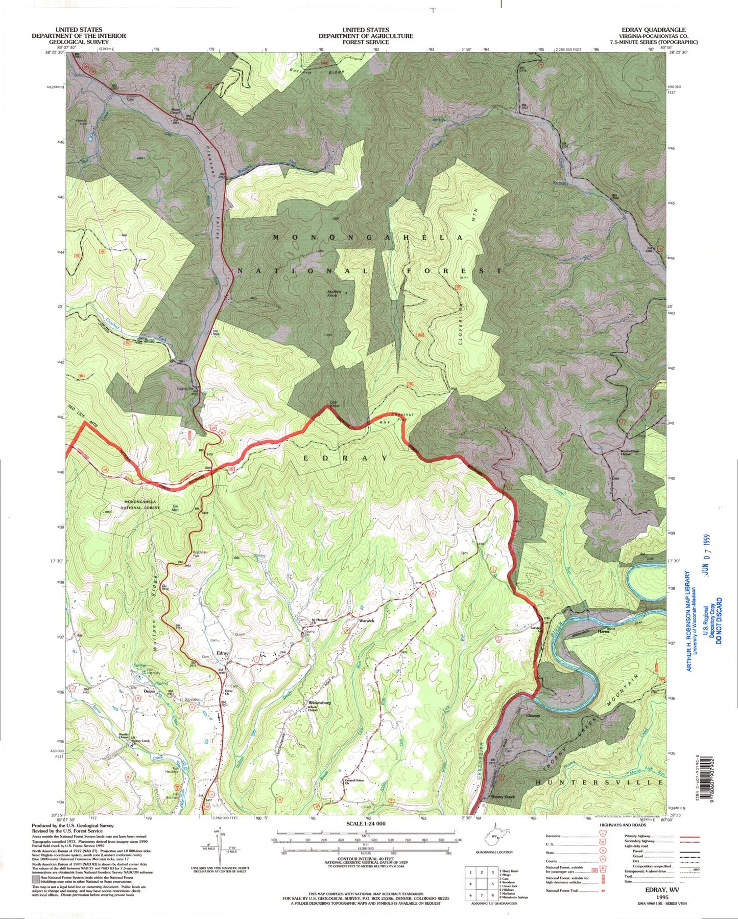 Classic USGS Edray West Virginia 7.5'x7.5' Topo Map Image