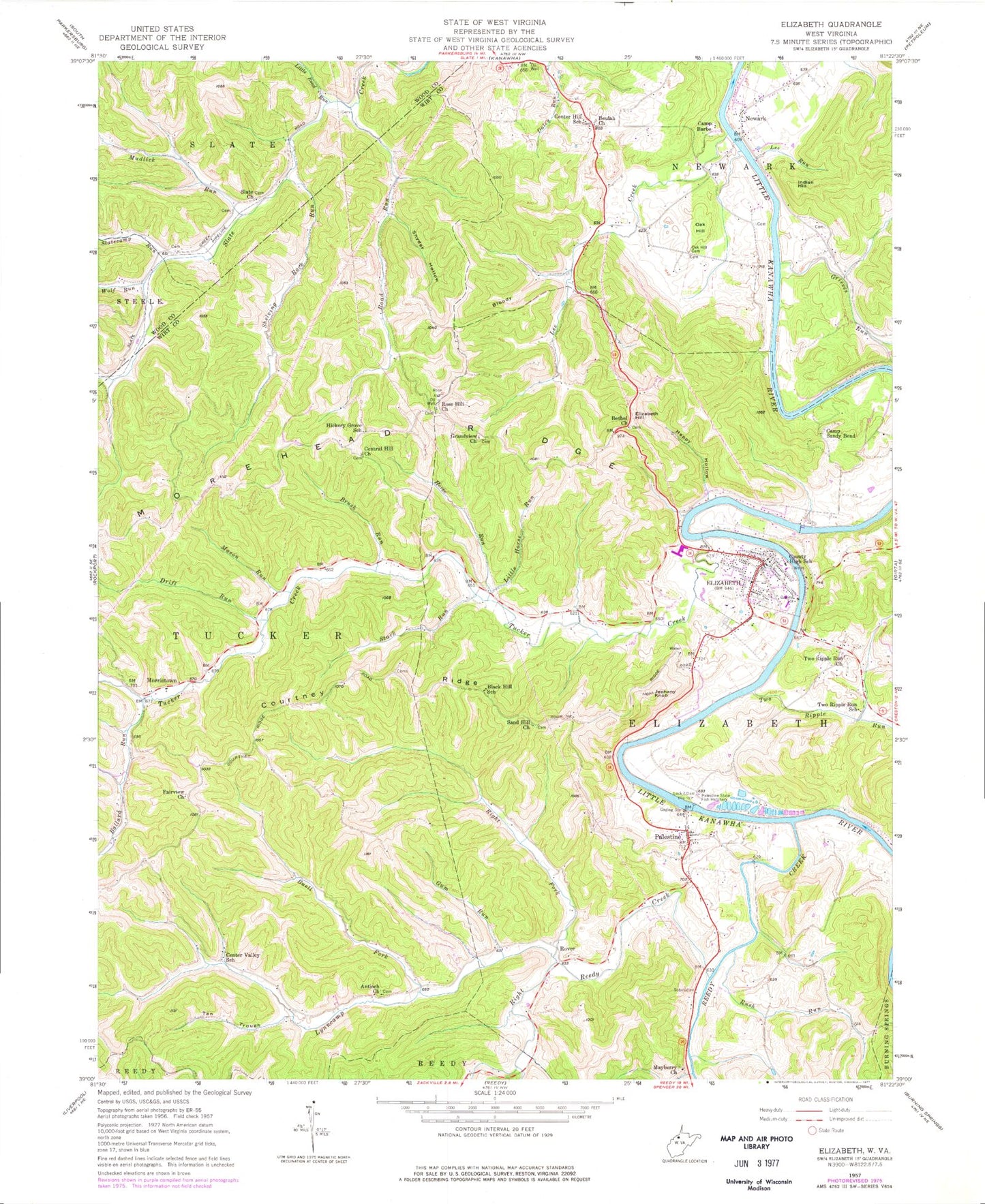 Classic USGS Elizabeth West Virginia 7.5'x7.5' Topo Map Image