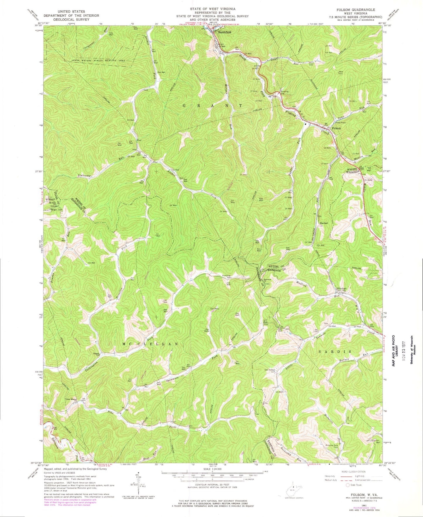 Classic USGS Folsom West Virginia 7.5'x7.5' Topo Map Image