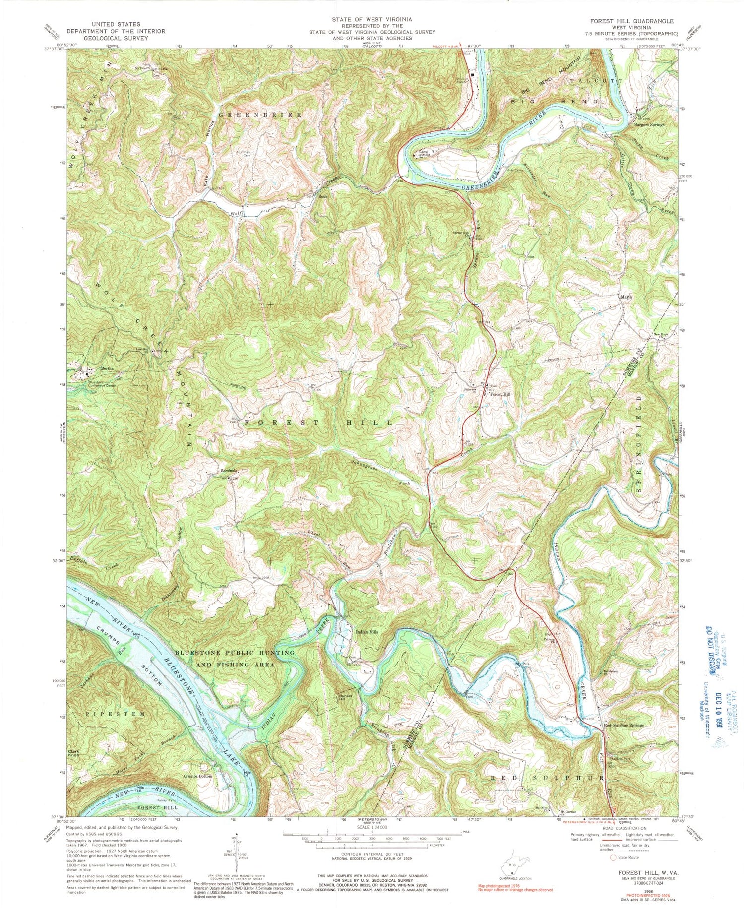 Classic USGS Forest Hill West Virginia 7.5'x7.5' Topo Map Image