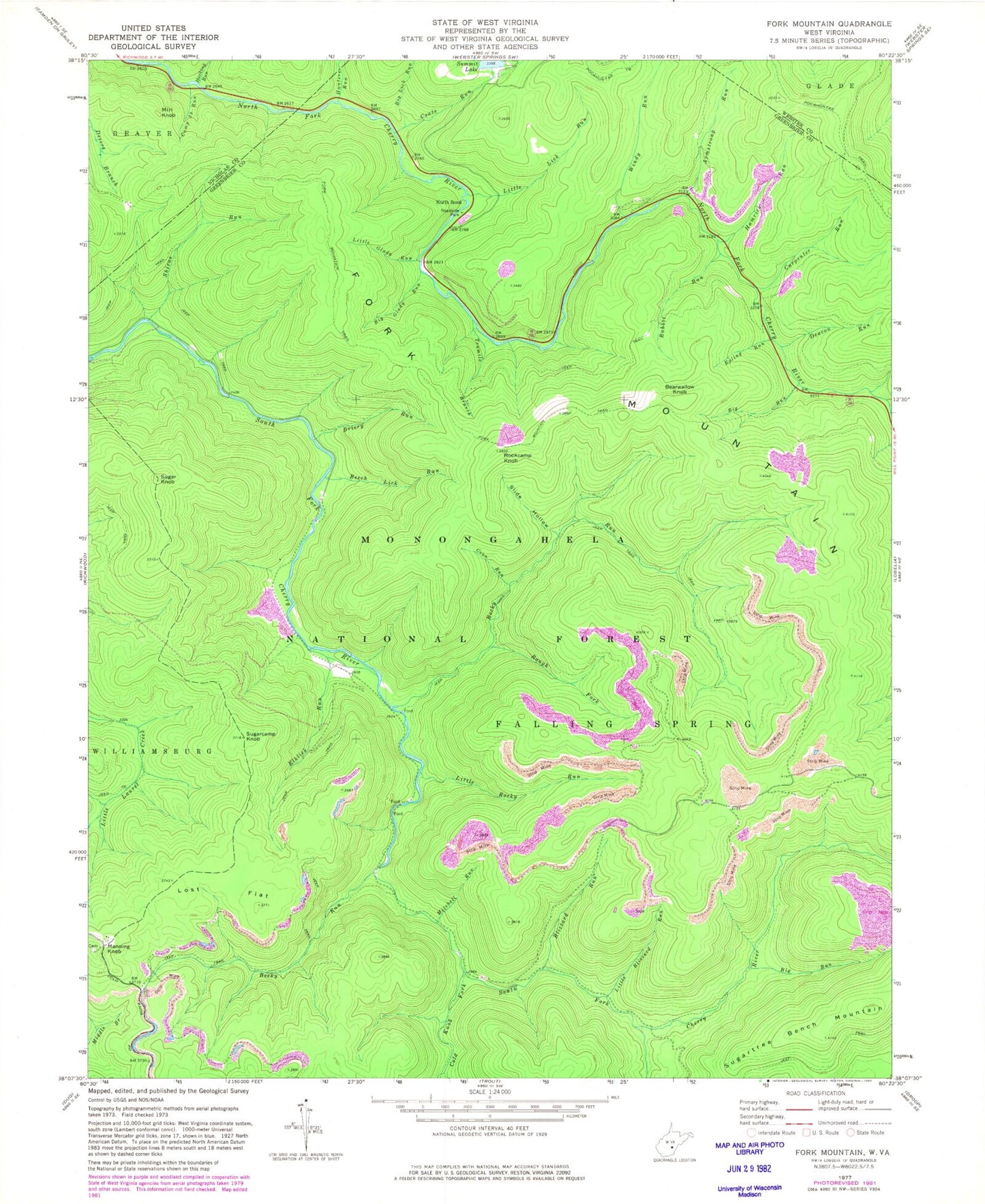 Classic USGS Fork Mountain West Virginia 7.5'x7.5' Topo Map Image