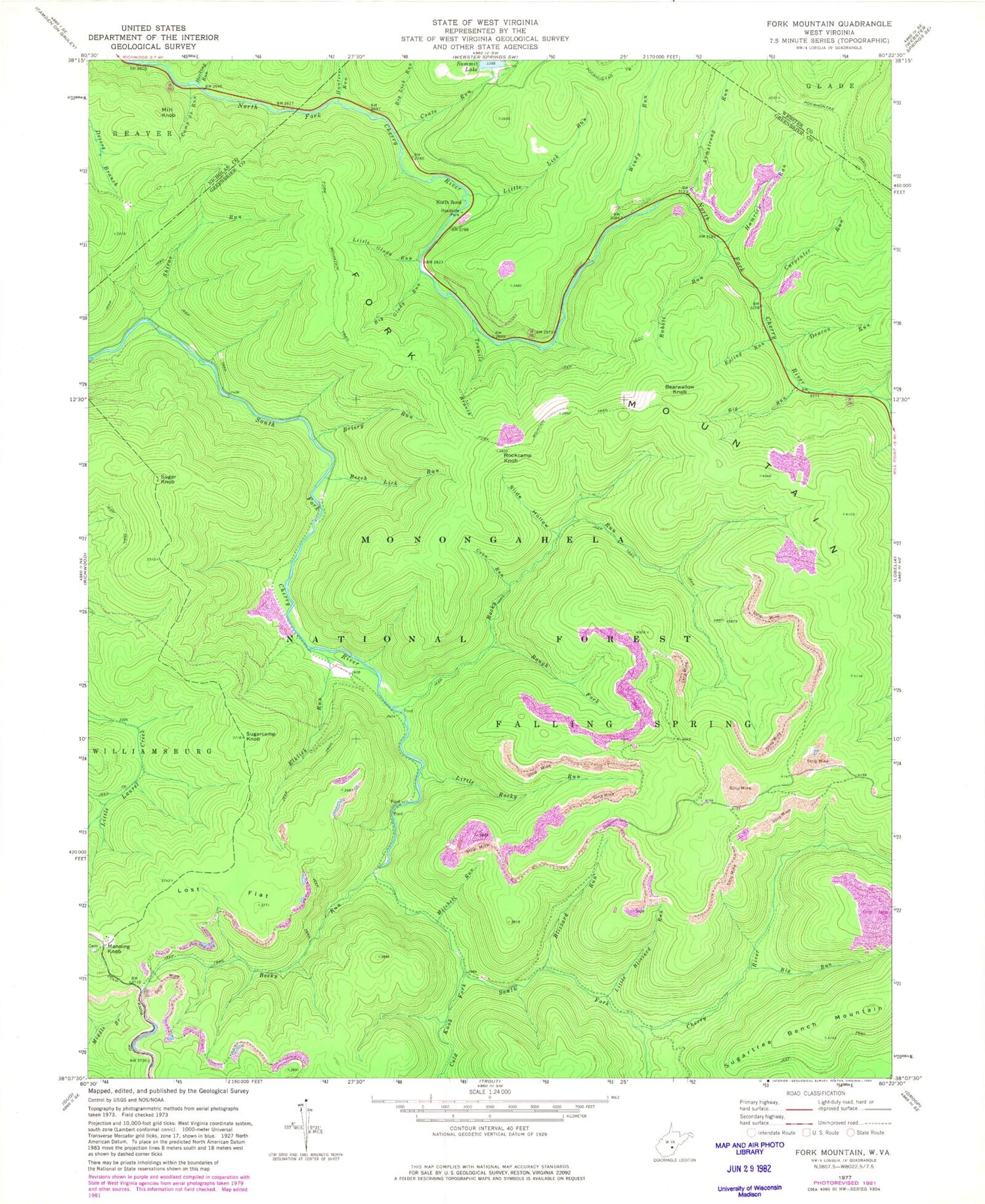 Classic USGS Fork Mountain West Virginia 7.5'x7.5' Topo Map Image