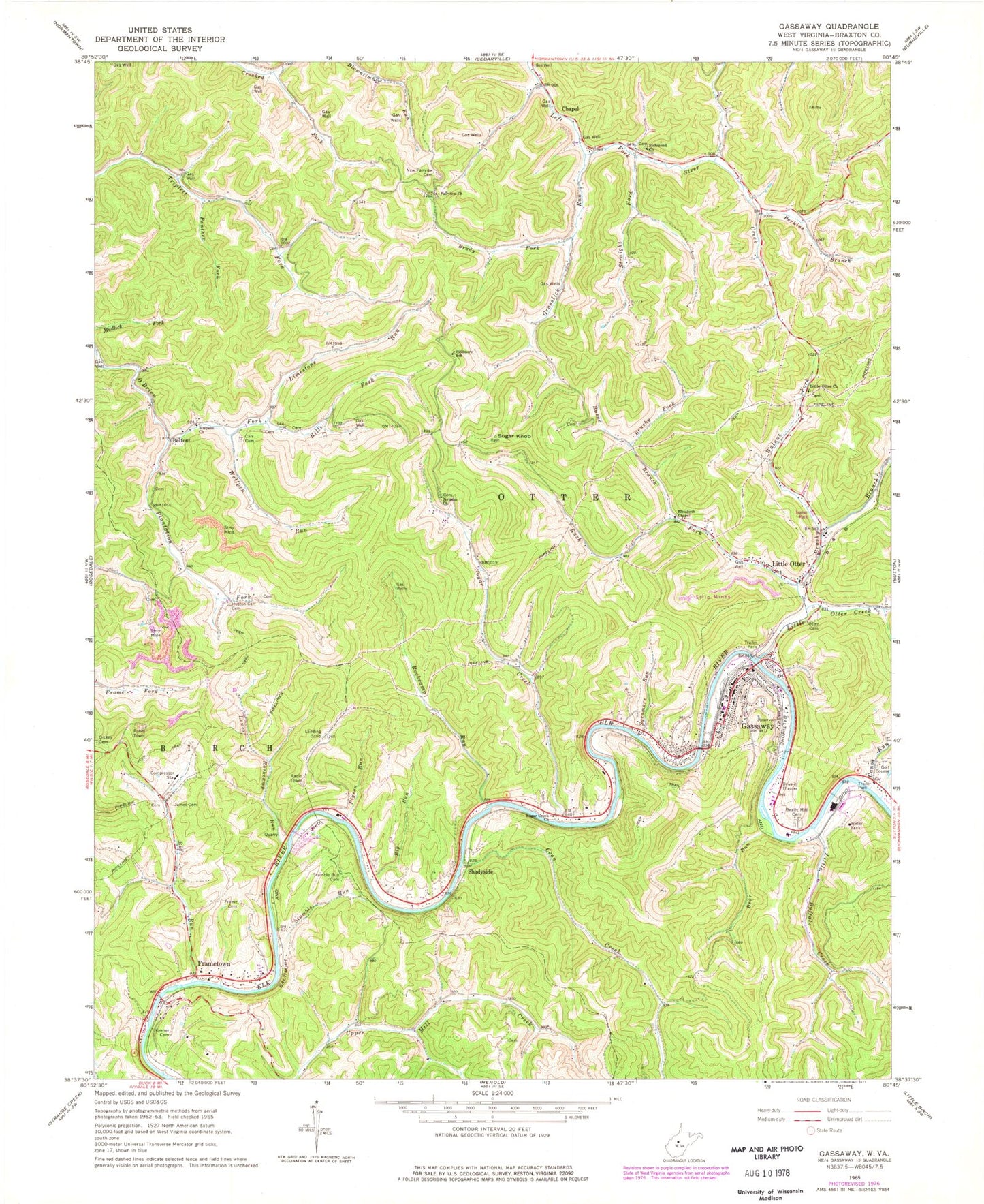 Classic USGS Gassaway West Virginia 7.5'x7.5' Topo Map Image