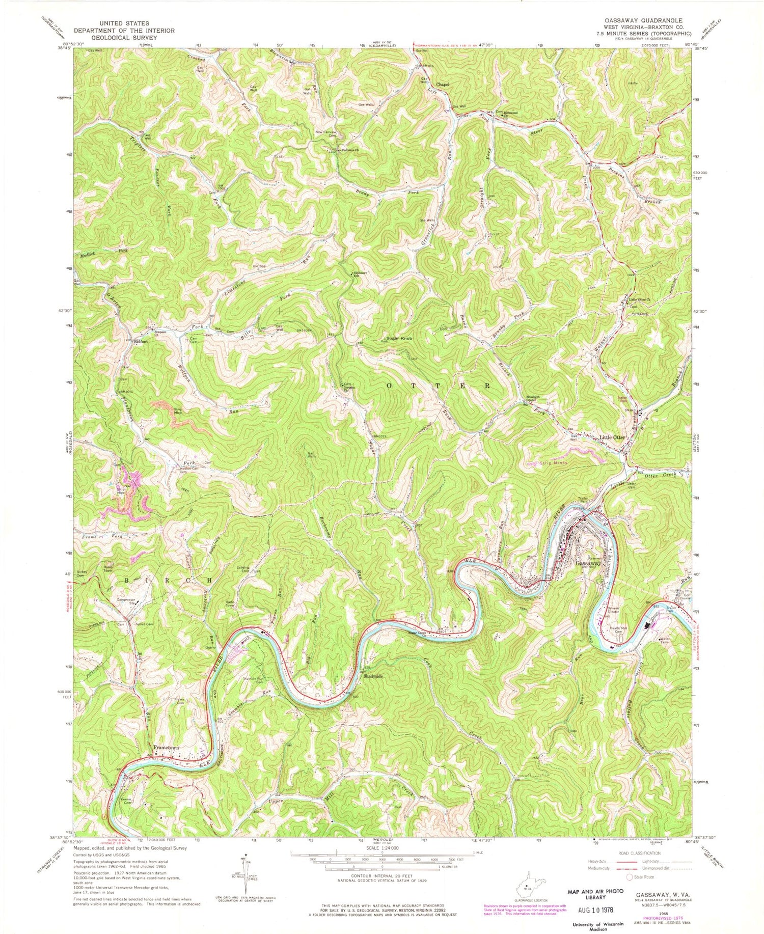 Classic USGS Gassaway West Virginia 7.5'x7.5' Topo Map Image