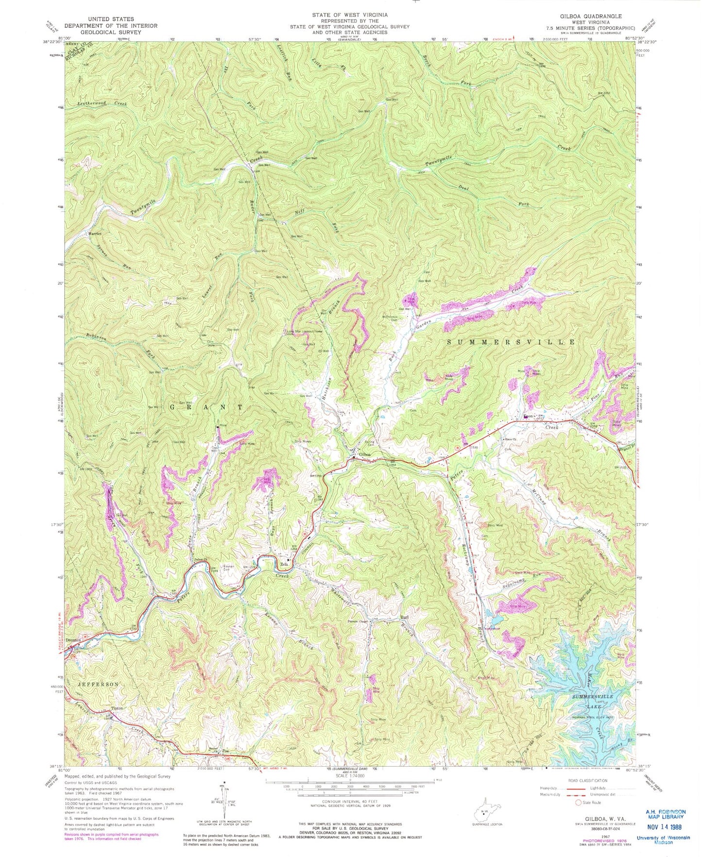 Classic USGS Gilboa West Virginia 7.5'x7.5' Topo Map Image