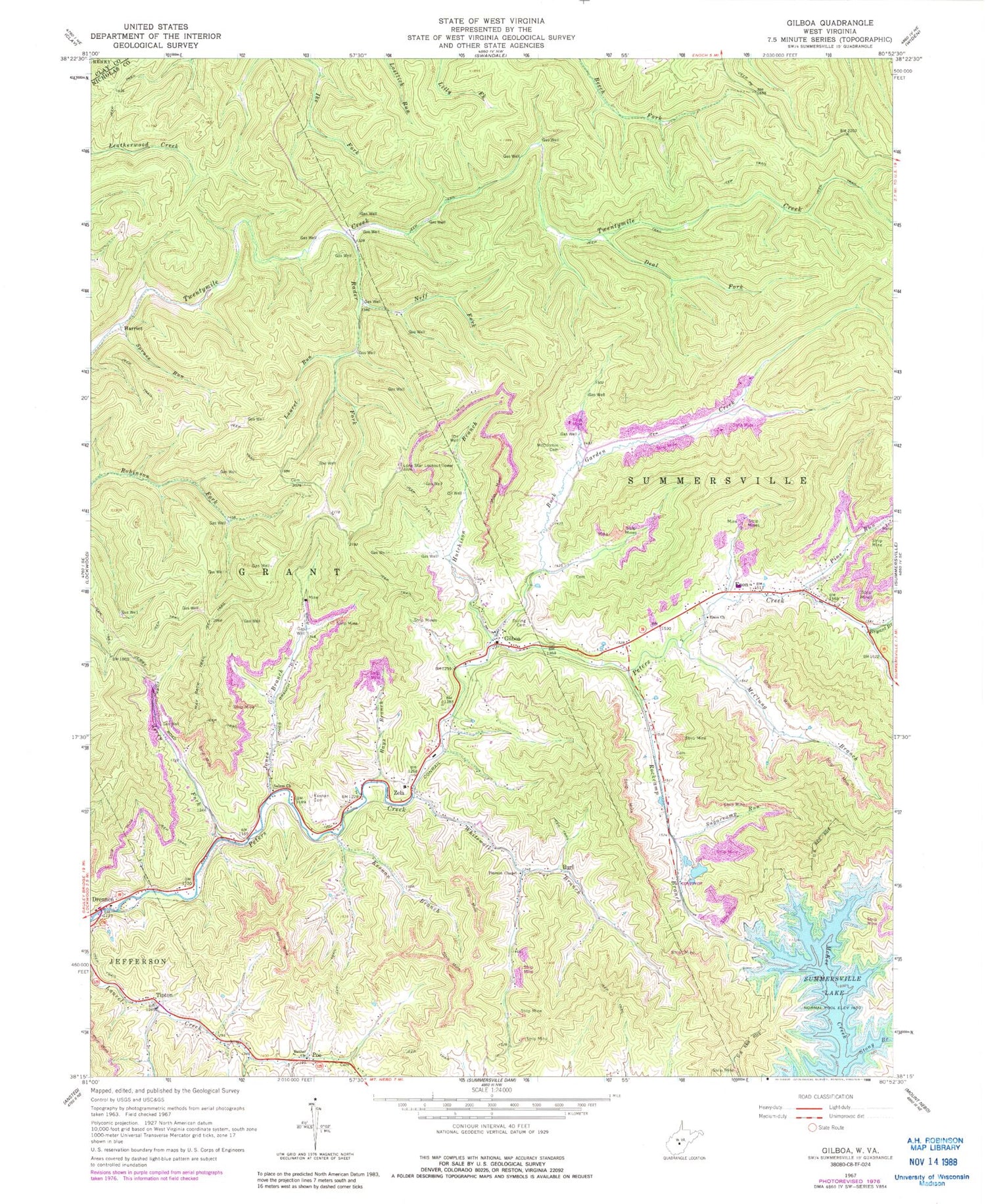 Classic USGS Gilboa West Virginia 7.5'x7.5' Topo Map Image