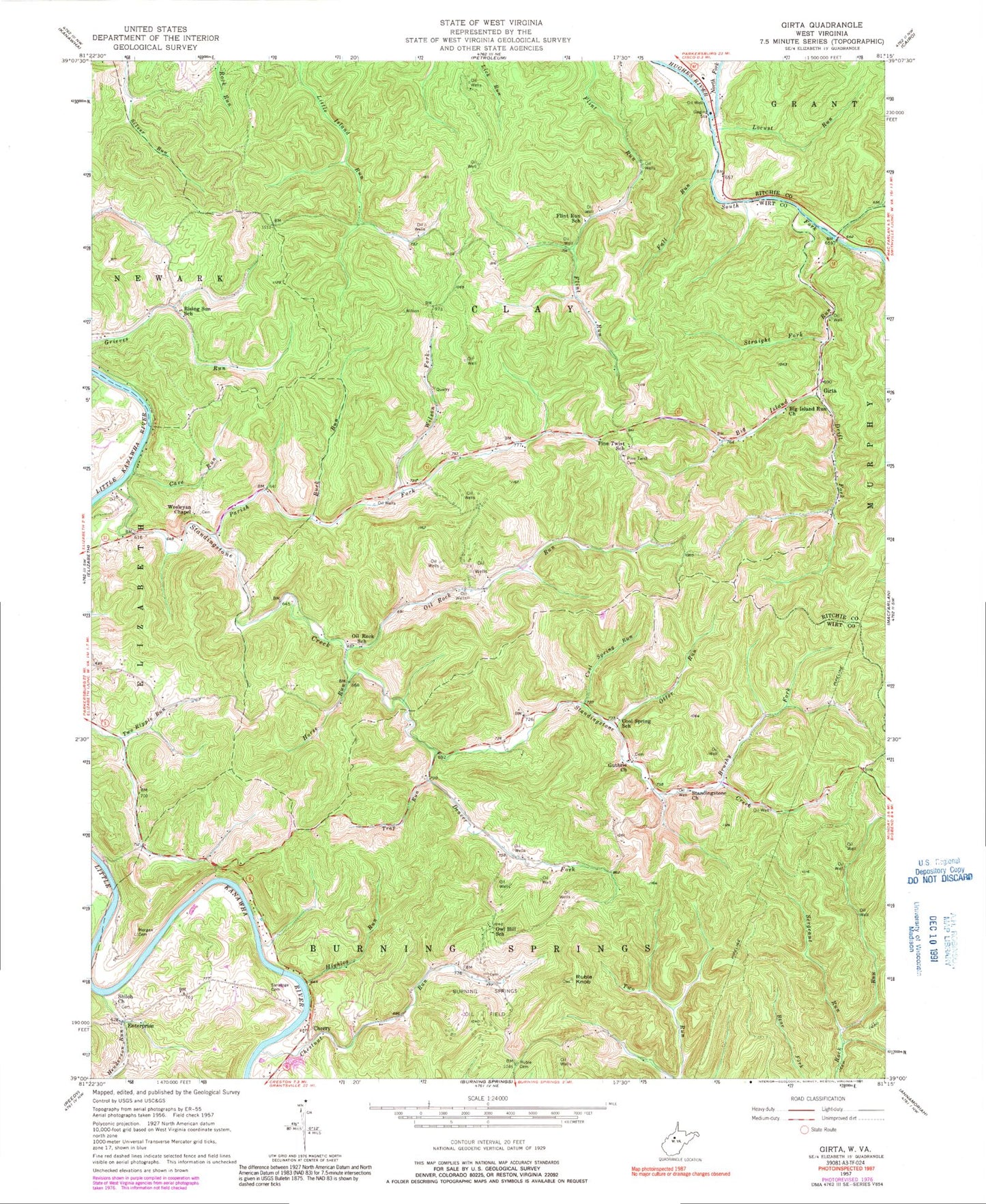 Classic USGS Girta West Virginia 7.5'x7.5' Topo Map Image