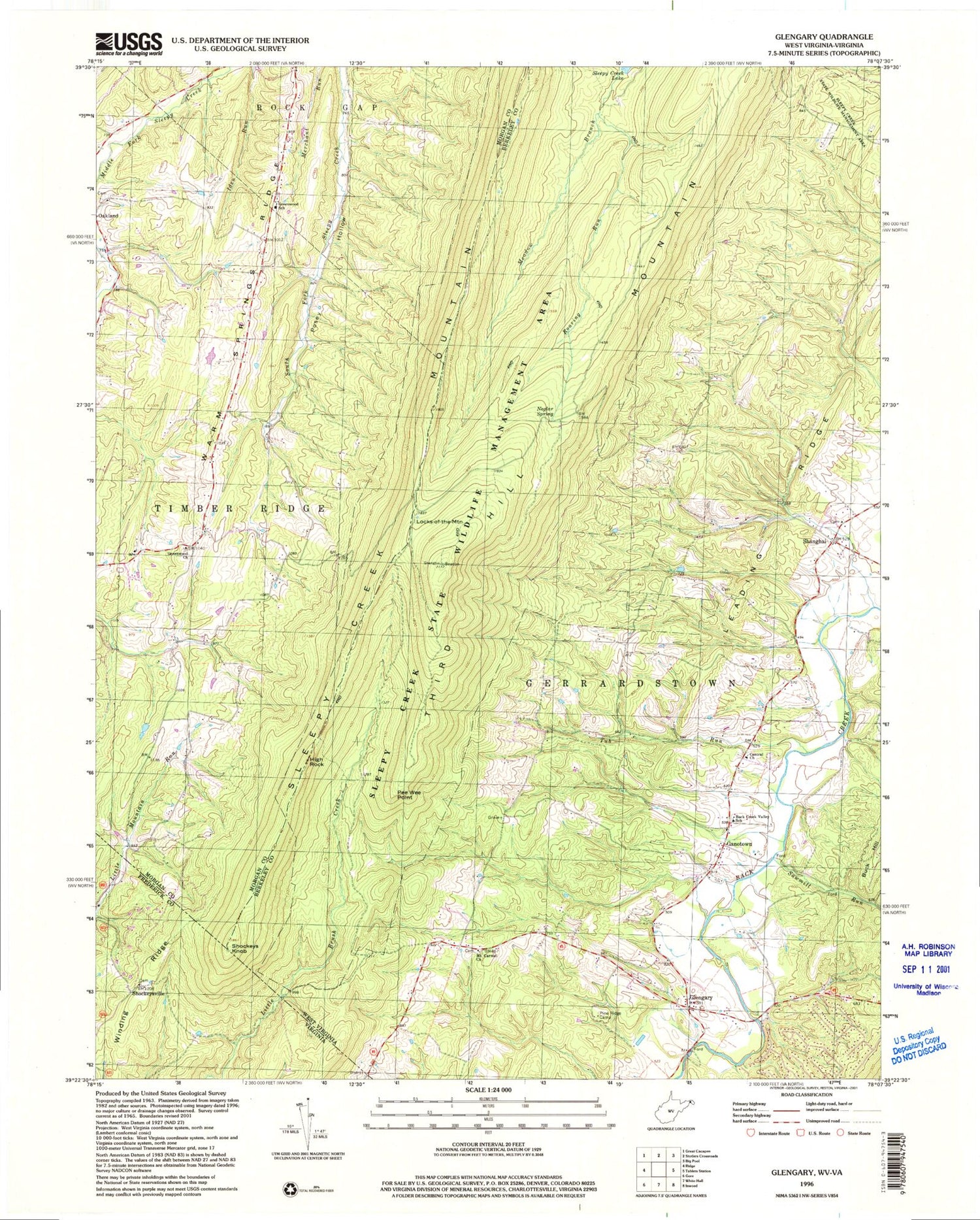 Classic USGS Glengary West Virginia 7.5'x7.5' Topo Map Image