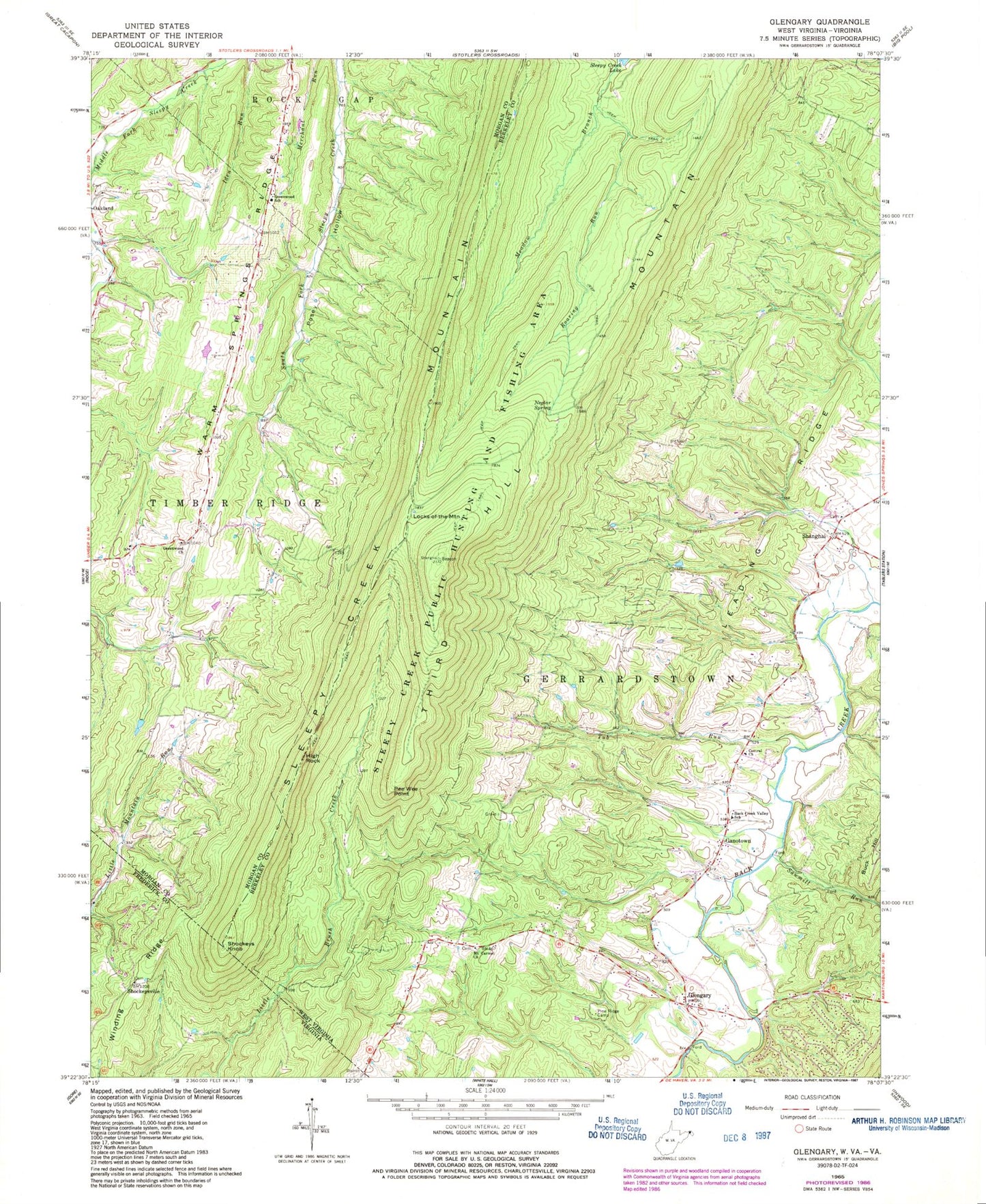 Classic USGS Glengary West Virginia 7.5'x7.5' Topo Map Image