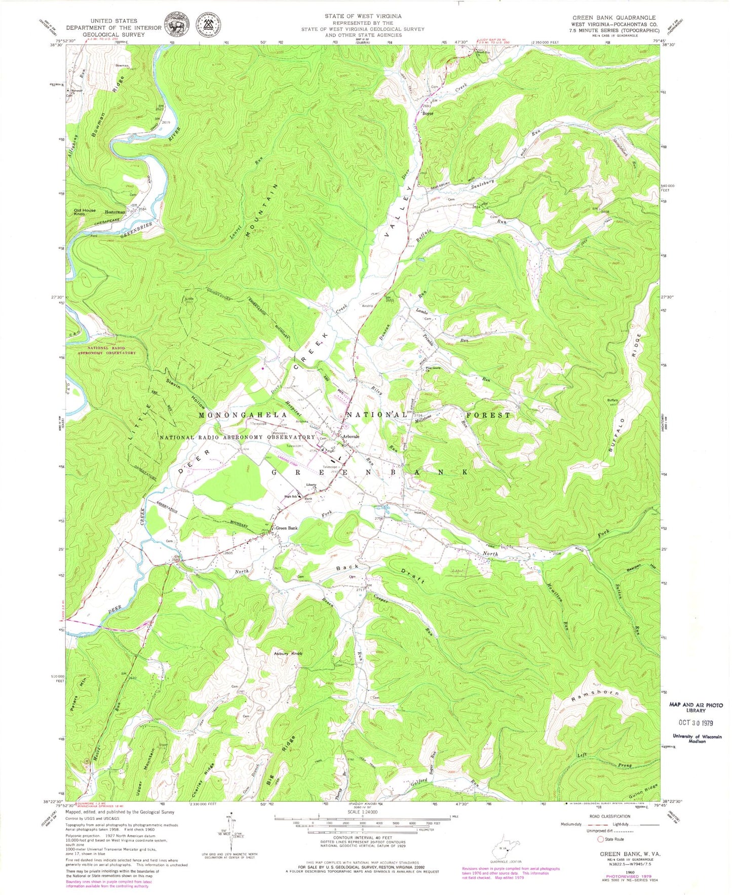 Classic USGS Green Bank West Virginia 7.5'x7.5' Topo Map Image