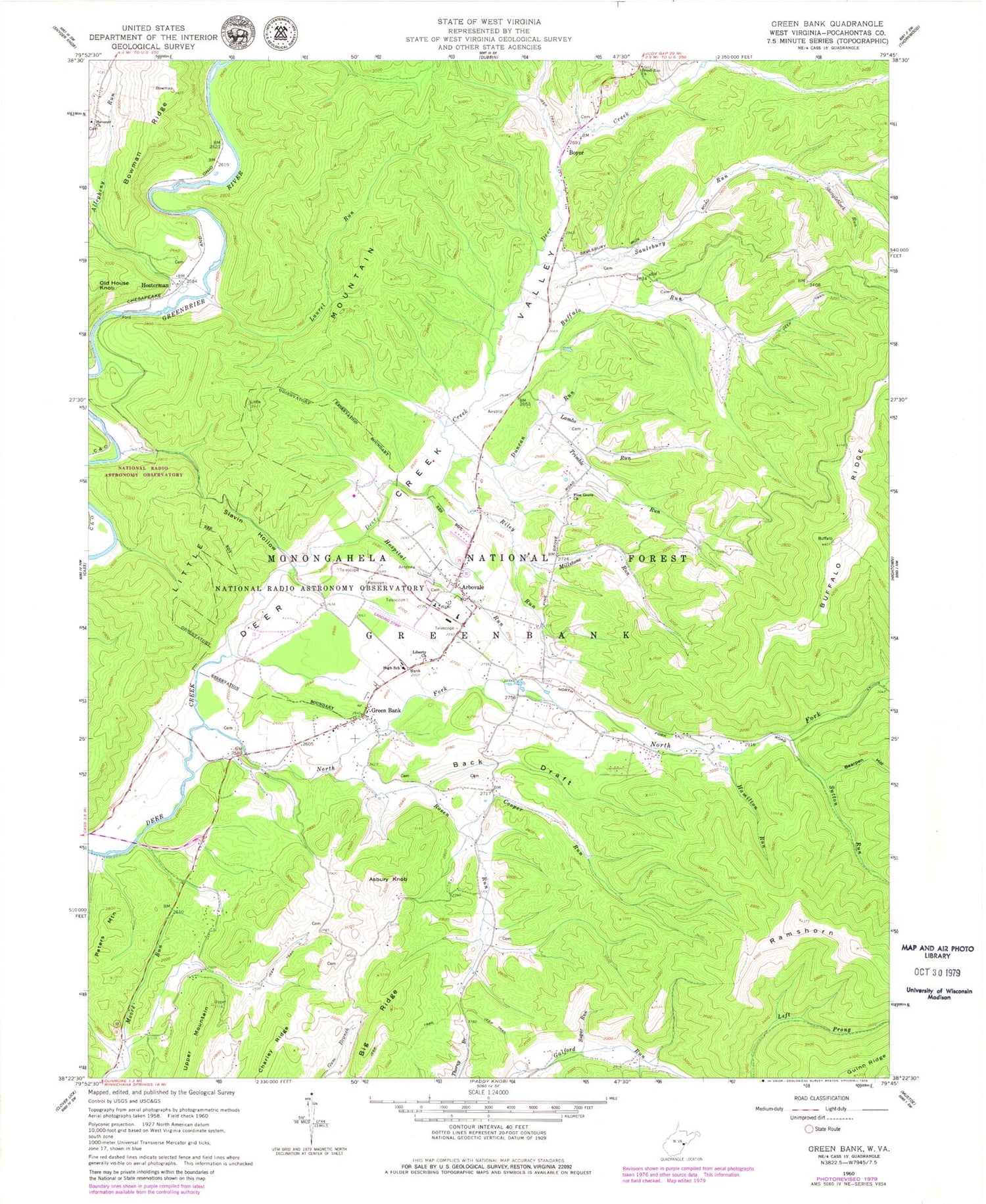 Classic USGS Green Bank West Virginia 7.5'x7.5' Topo Map Image