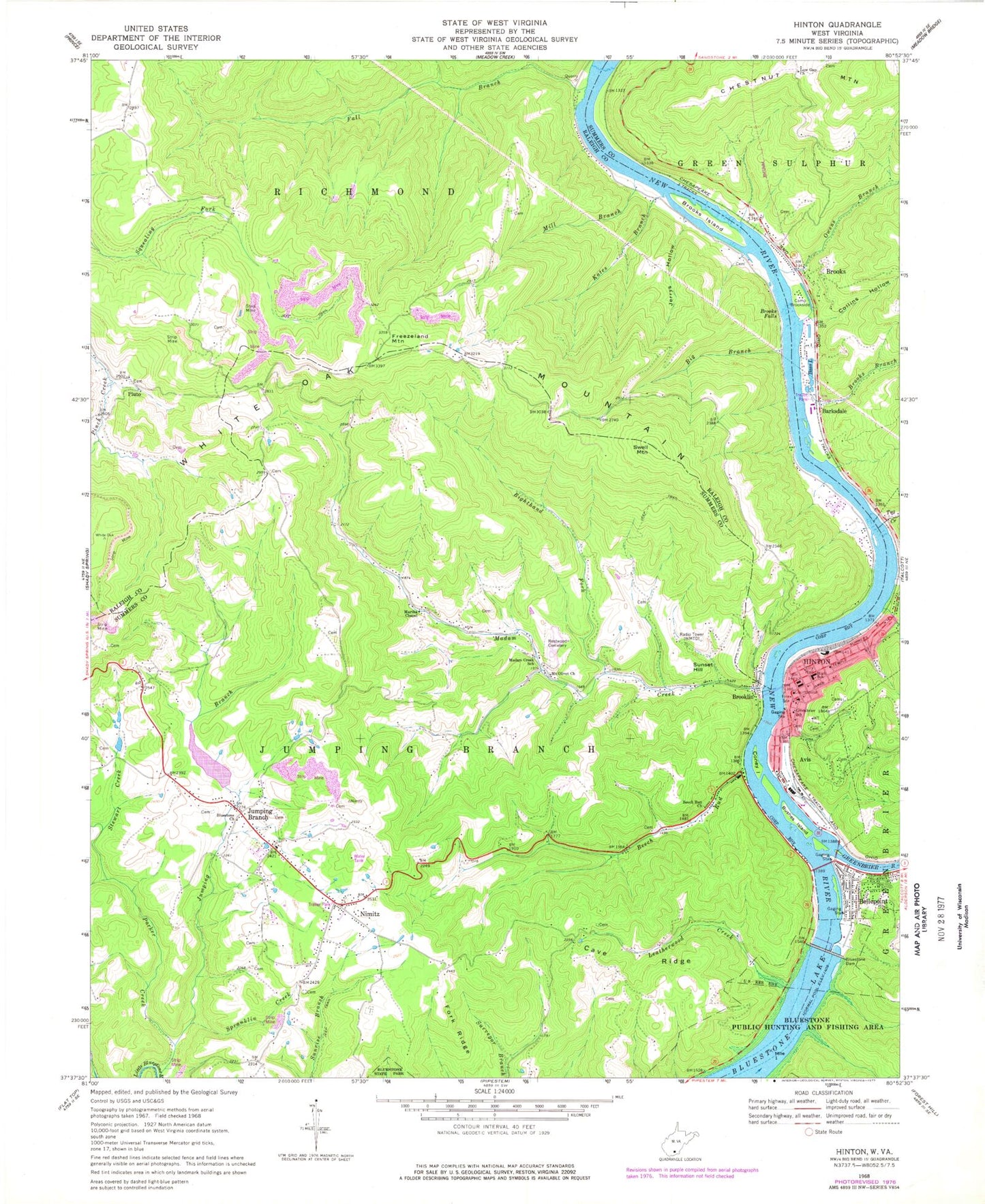 Classic USGS Hinton West Virginia 7.5'x7.5' Topo Map Image