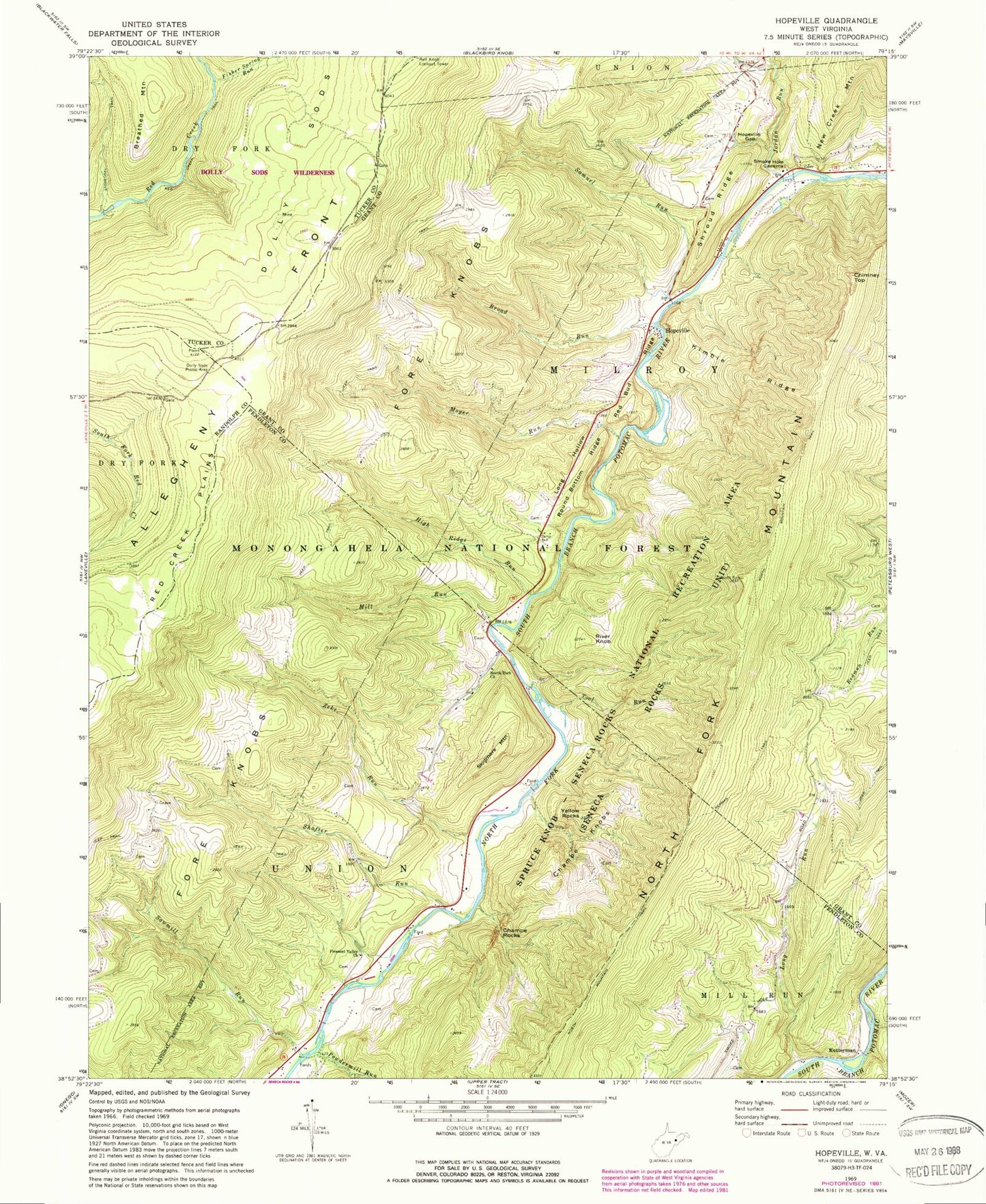 Classic USGS Hopeville West Virginia 7.5'x7.5' Topo Map Image
