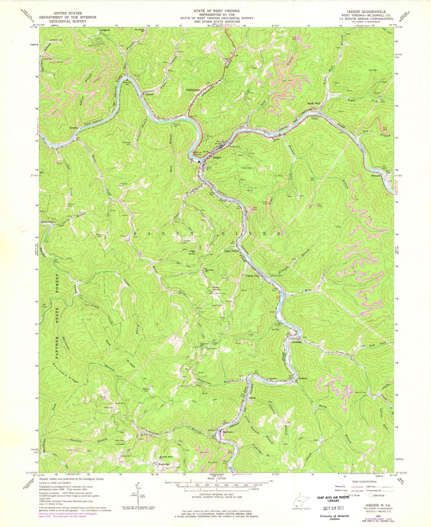 Classic USGS Iaeger West Virginia 7.5'x7.5' Topo Map Image