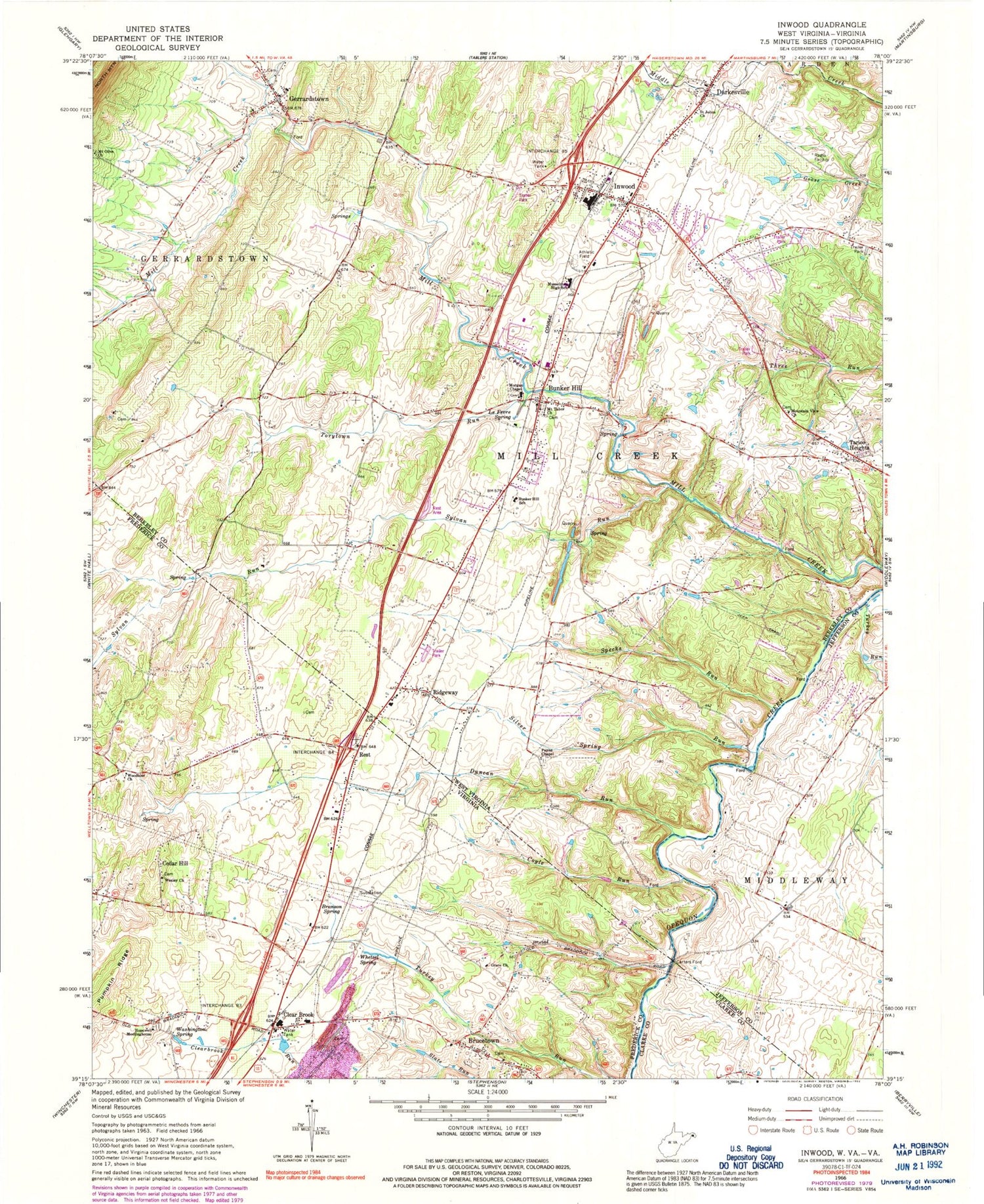 Classic USGS Inwood West Virginia 7.5'x7.5' Topo Map Image