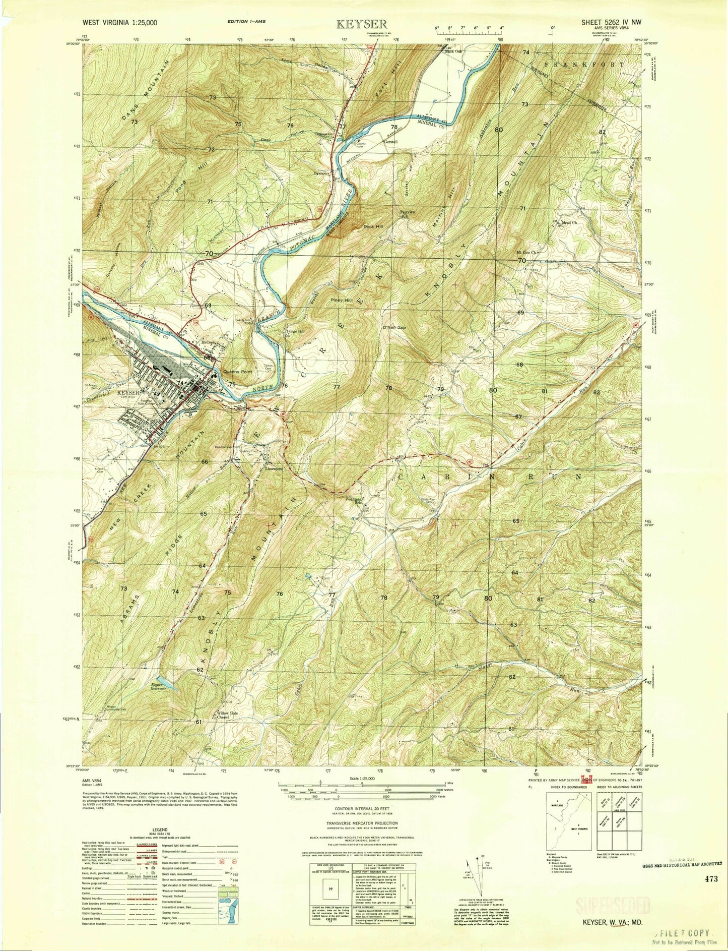 Classic USGS Keyser West Virginia 7.5'x7.5' Topo Map Image