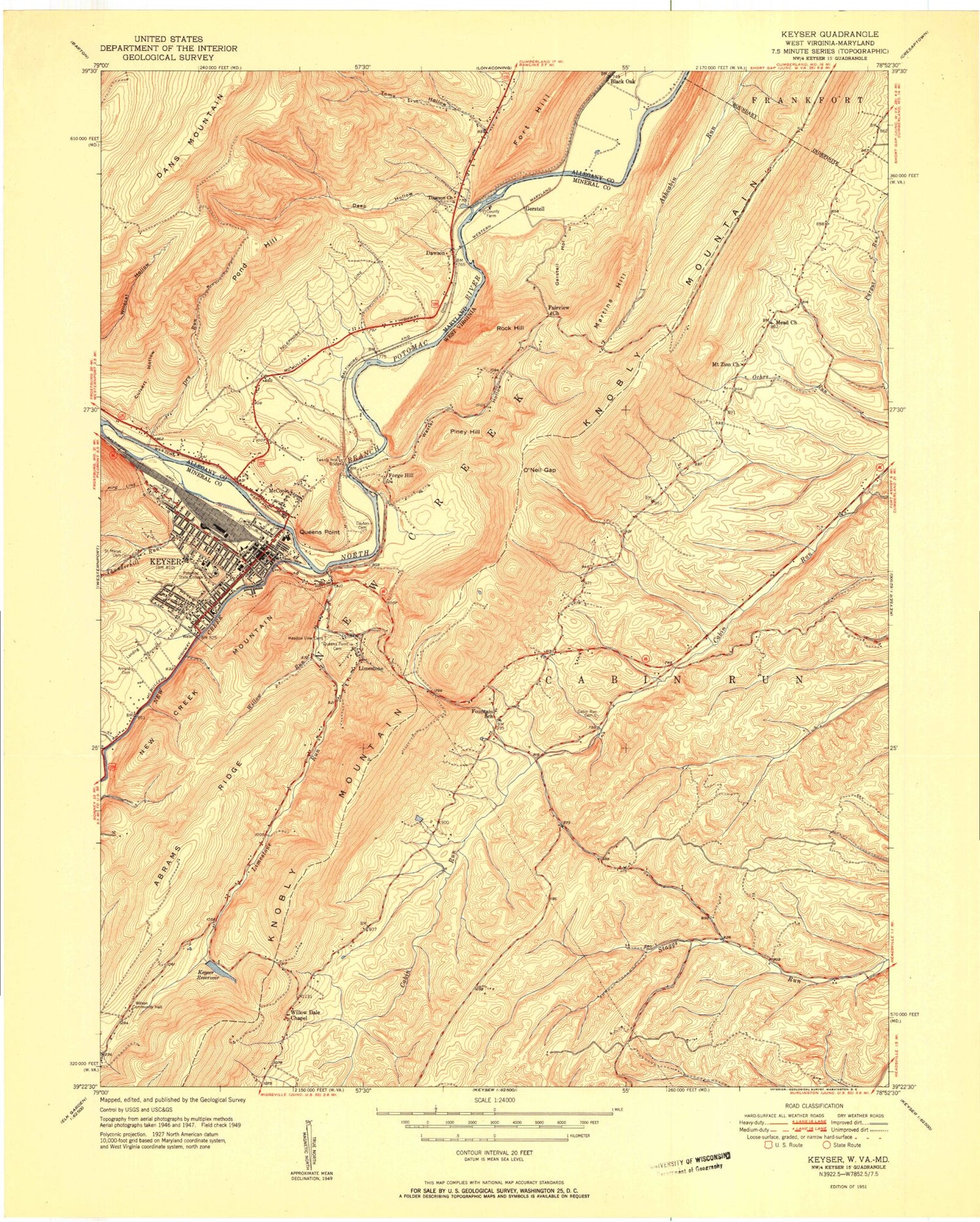 Classic USGS Keyser West Virginia 7.5'x7.5' Topo Map Image