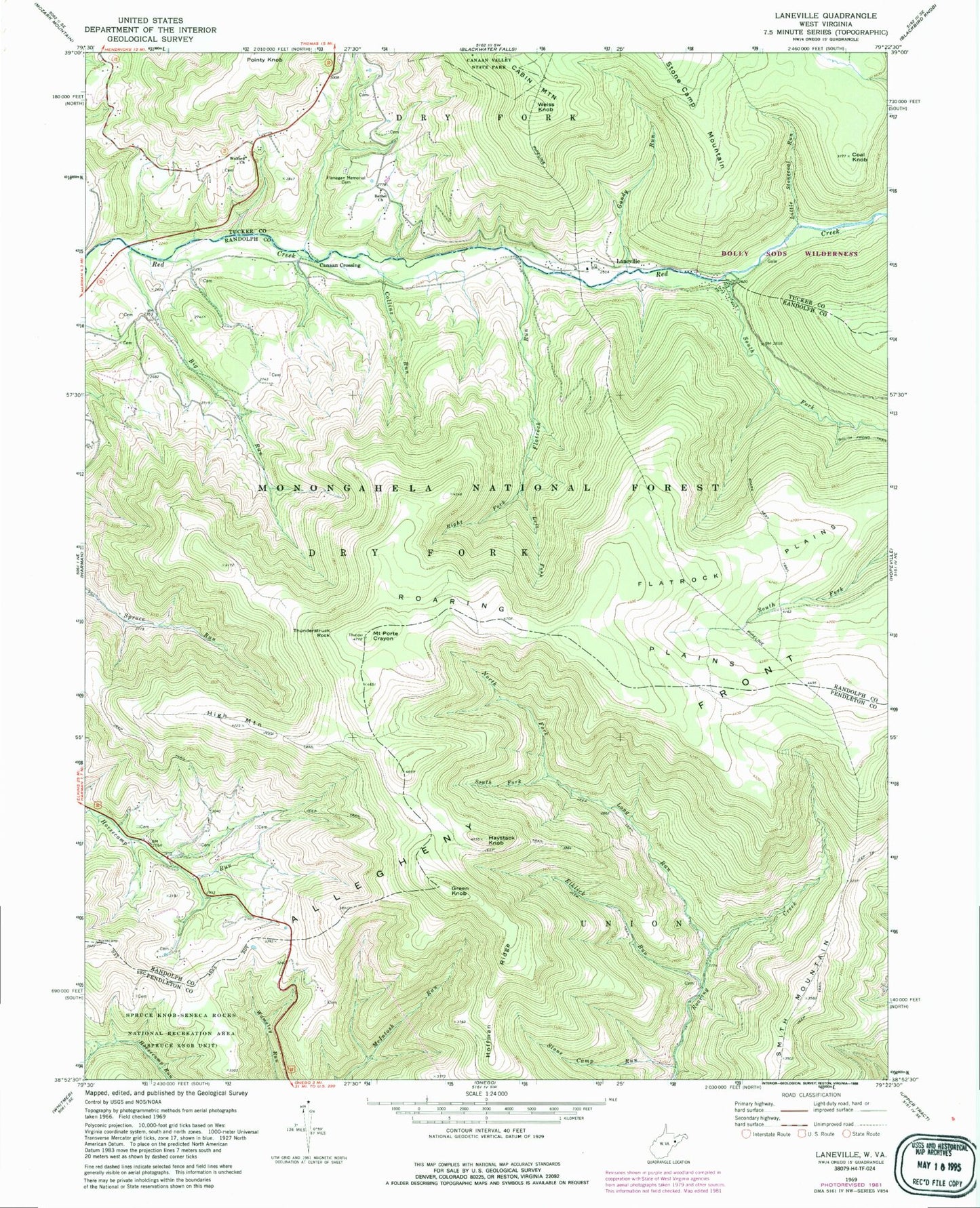 Classic USGS Laneville West Virginia 7.5'x7.5' Topo Map Image