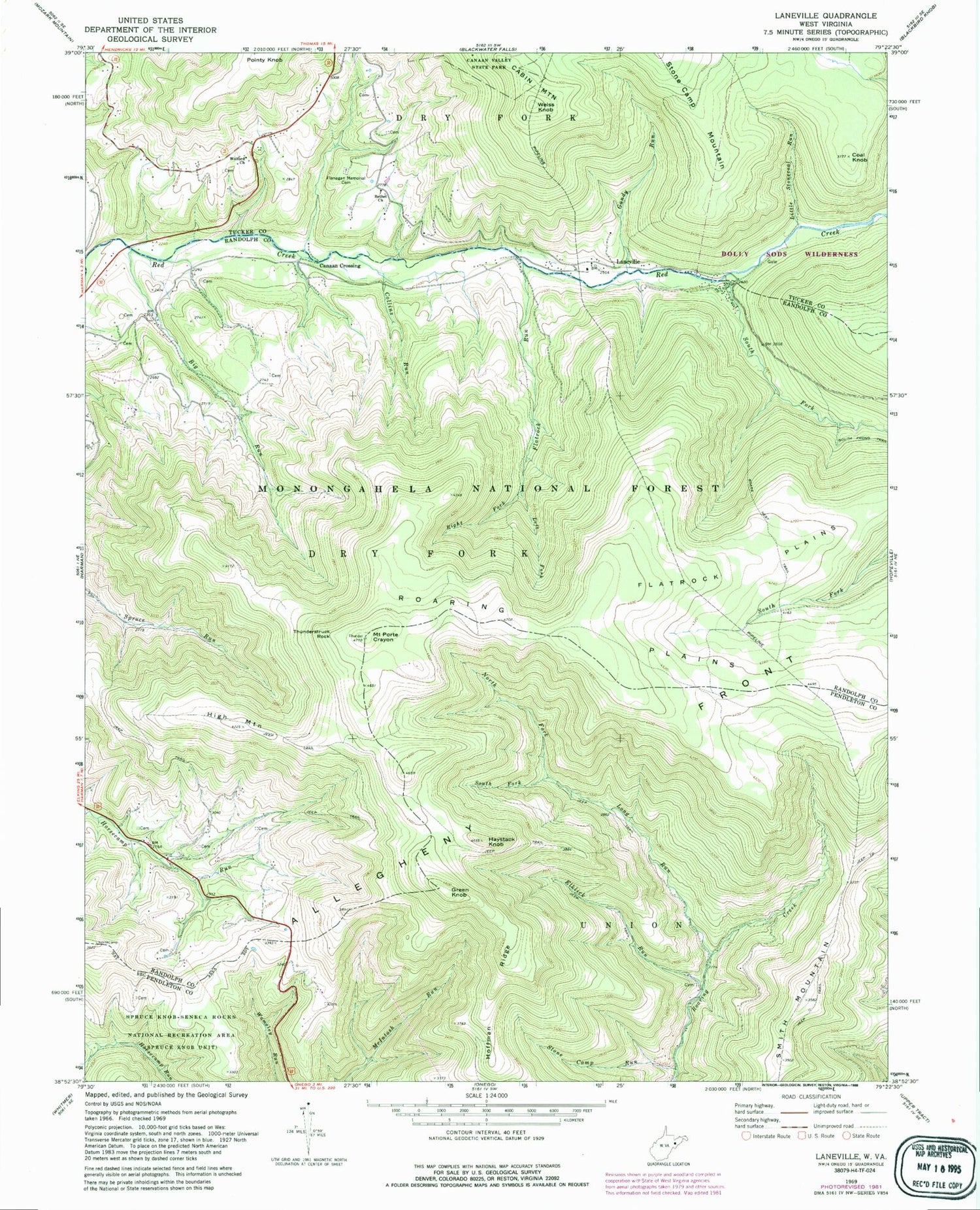 Classic USGS Laneville West Virginia 7.5'x7.5' Topo Map Image