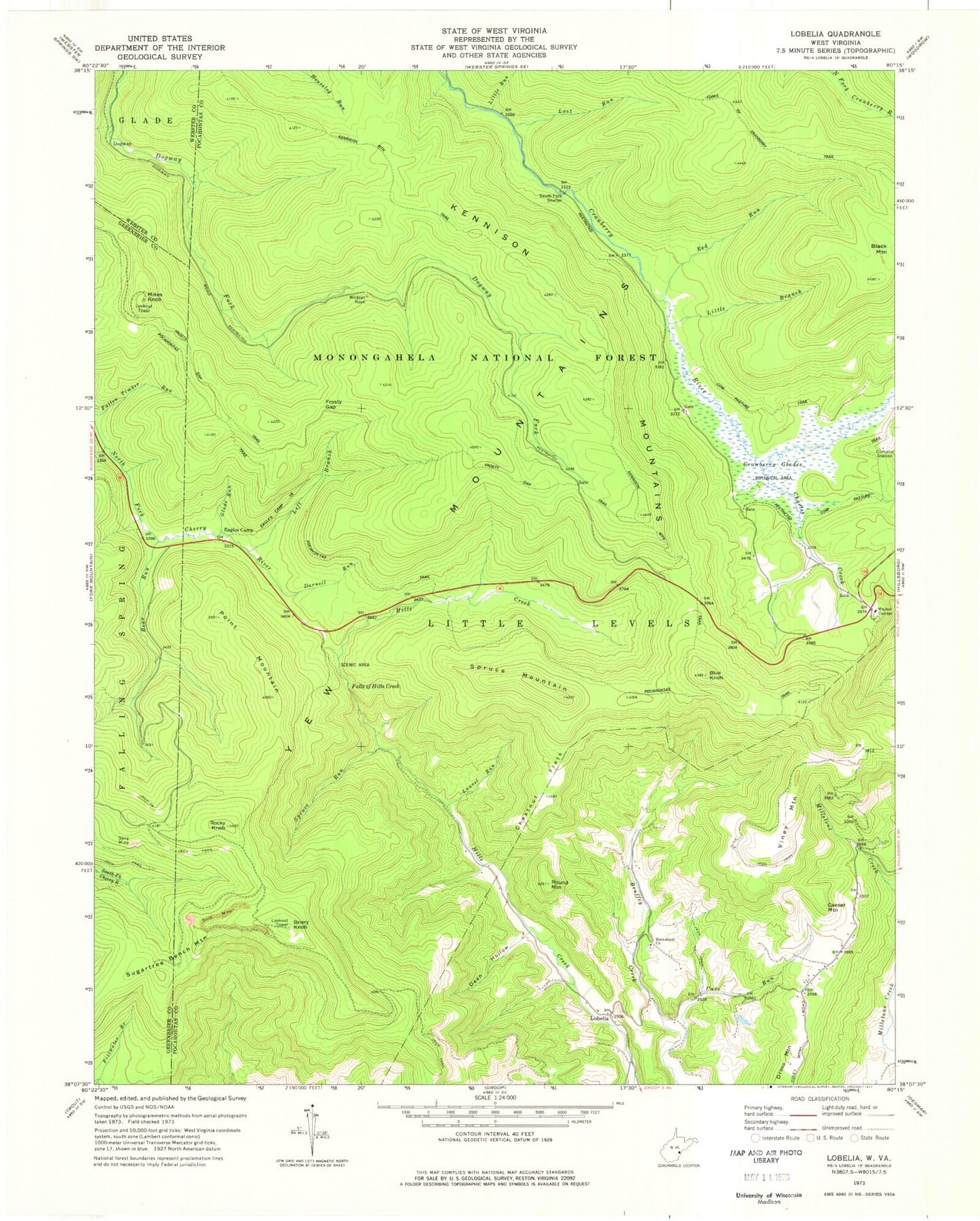 Classic USGS Lobelia West Virginia 7.5'x7.5' Topo Map Image