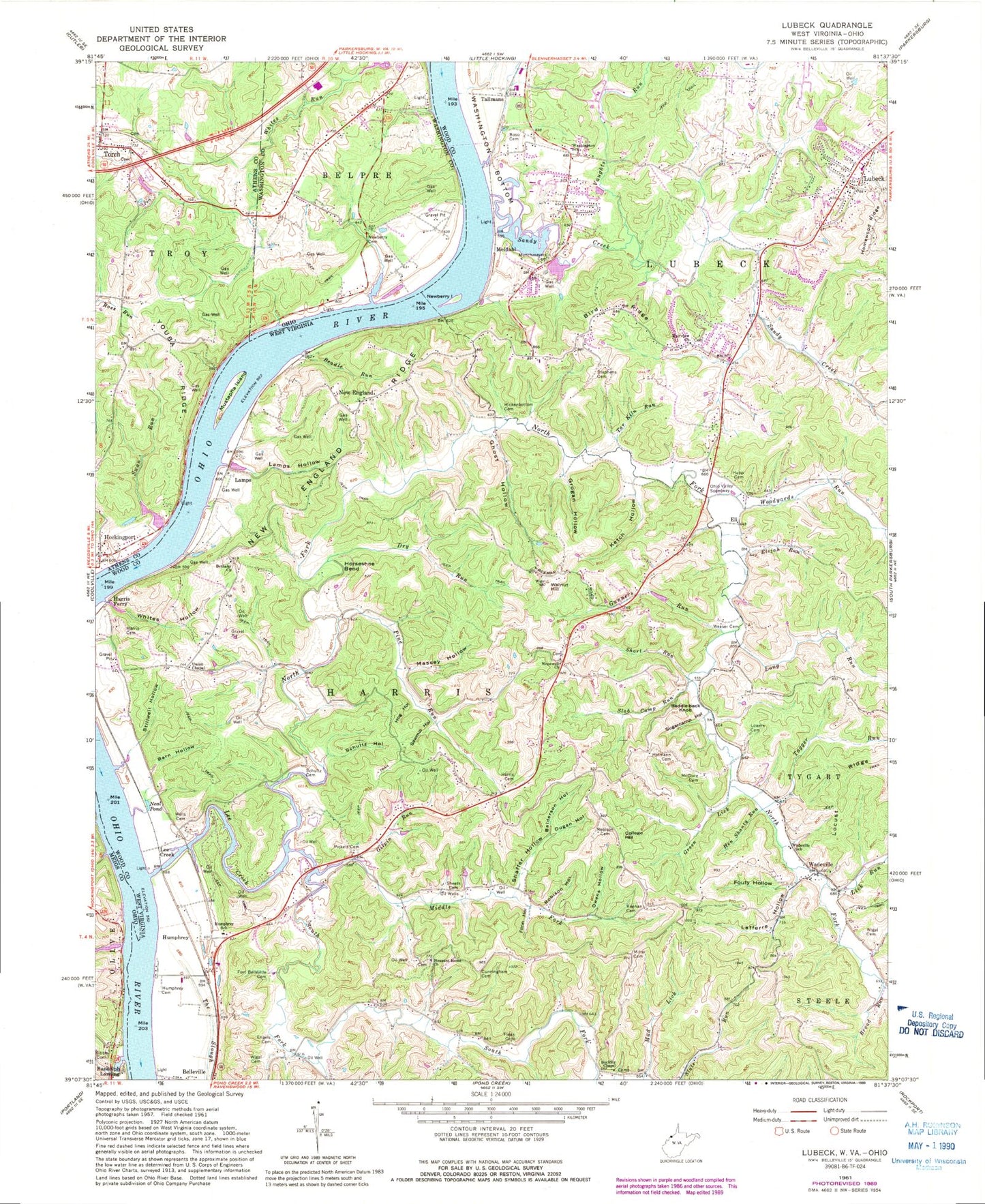 Classic USGS Lubeck West Virginia 7.5'x7.5' Topo Map Image