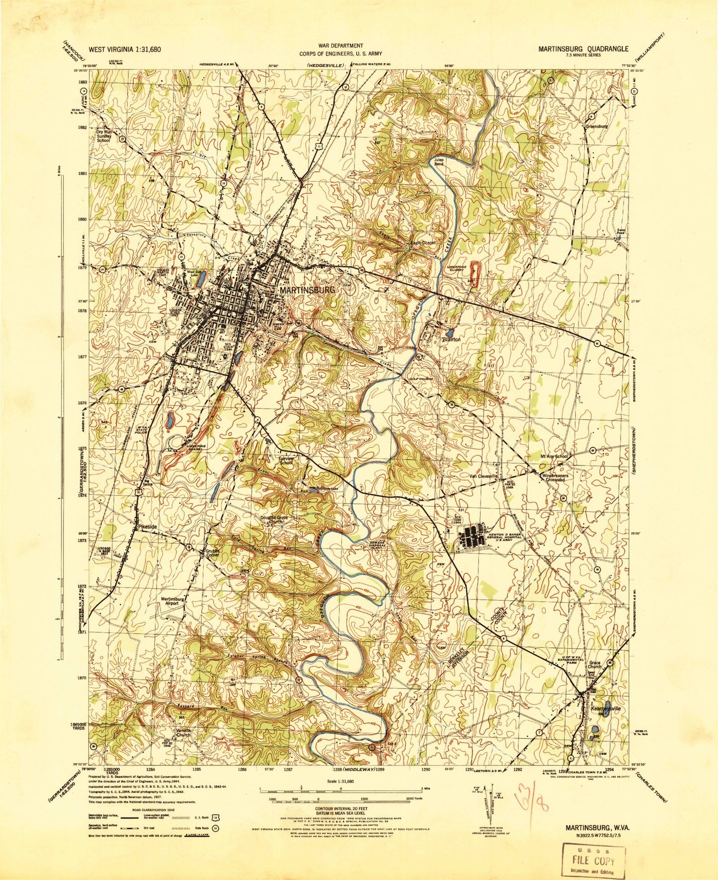 Classic USGS Martinsburg West Virginia 7.5'x7.5' Topo Map Image