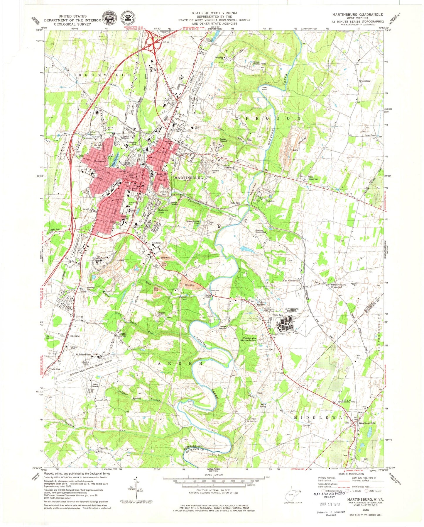 Classic USGS Martinsburg West Virginia 7.5'x7.5' Topo Map Image