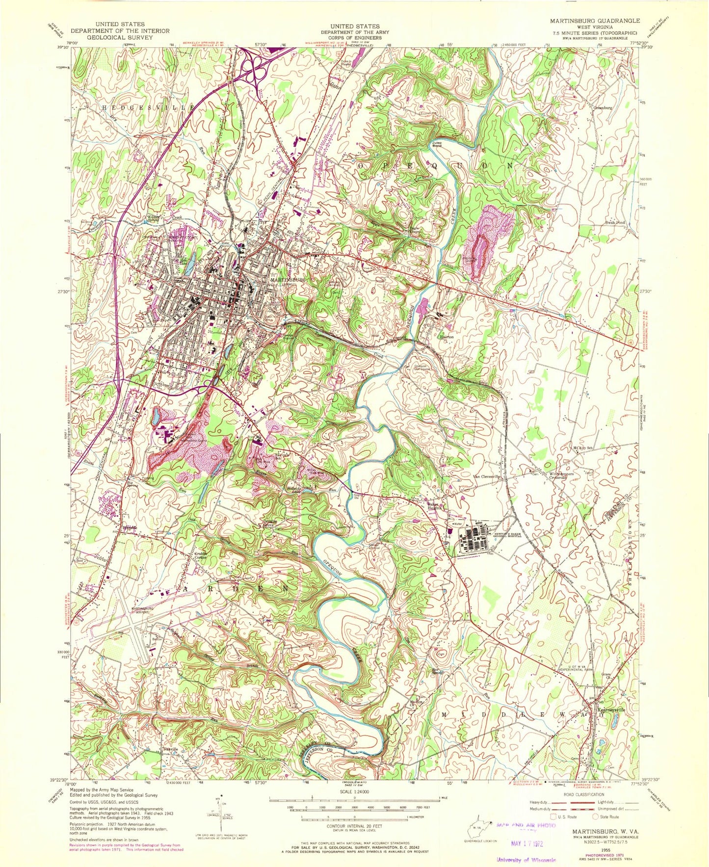 Classic USGS Martinsburg West Virginia 7.5'x7.5' Topo Map Image