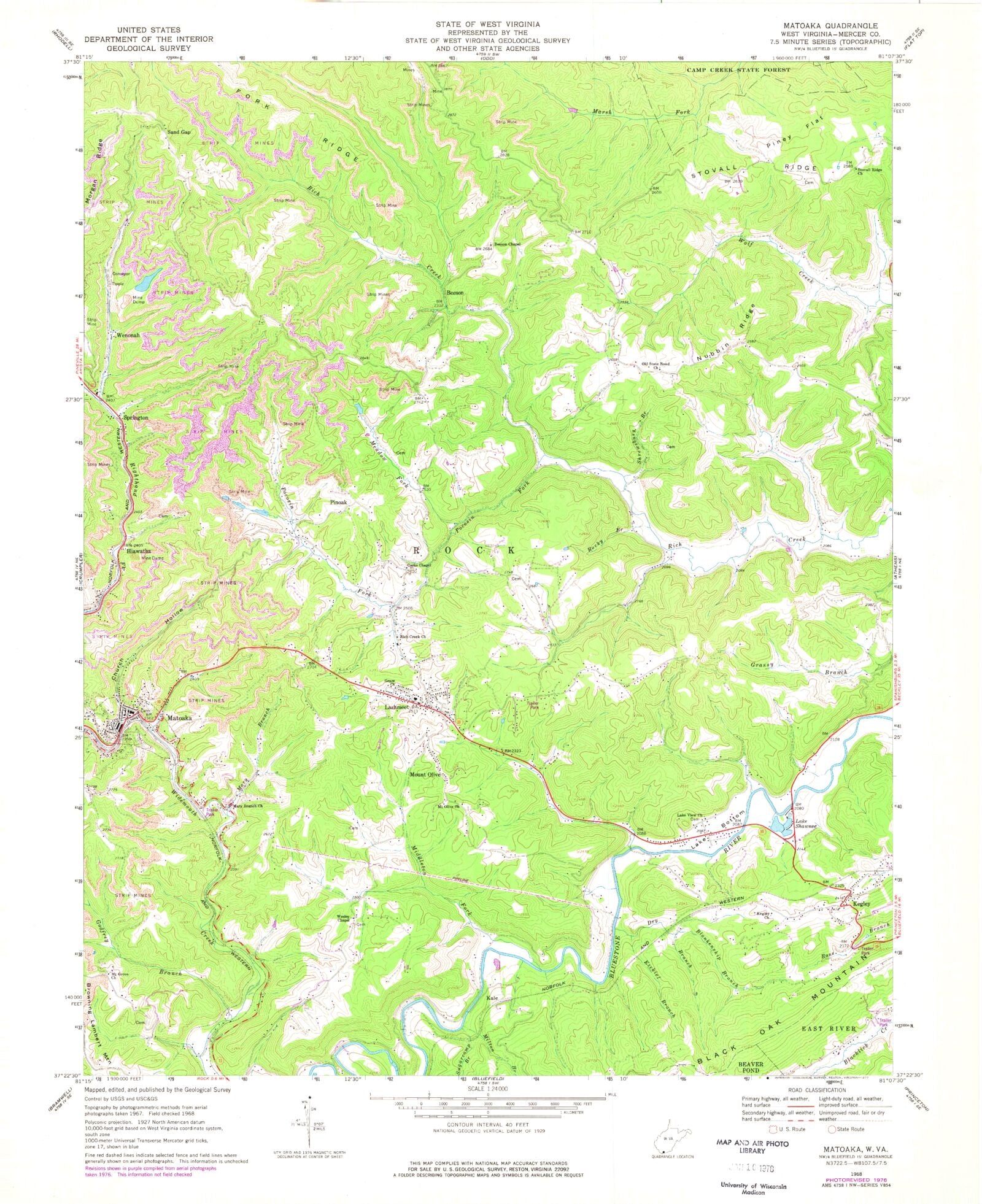Classic USGS Matoaka West Virginia 7.5'x7.5' Topo Map MyTopo Map Store