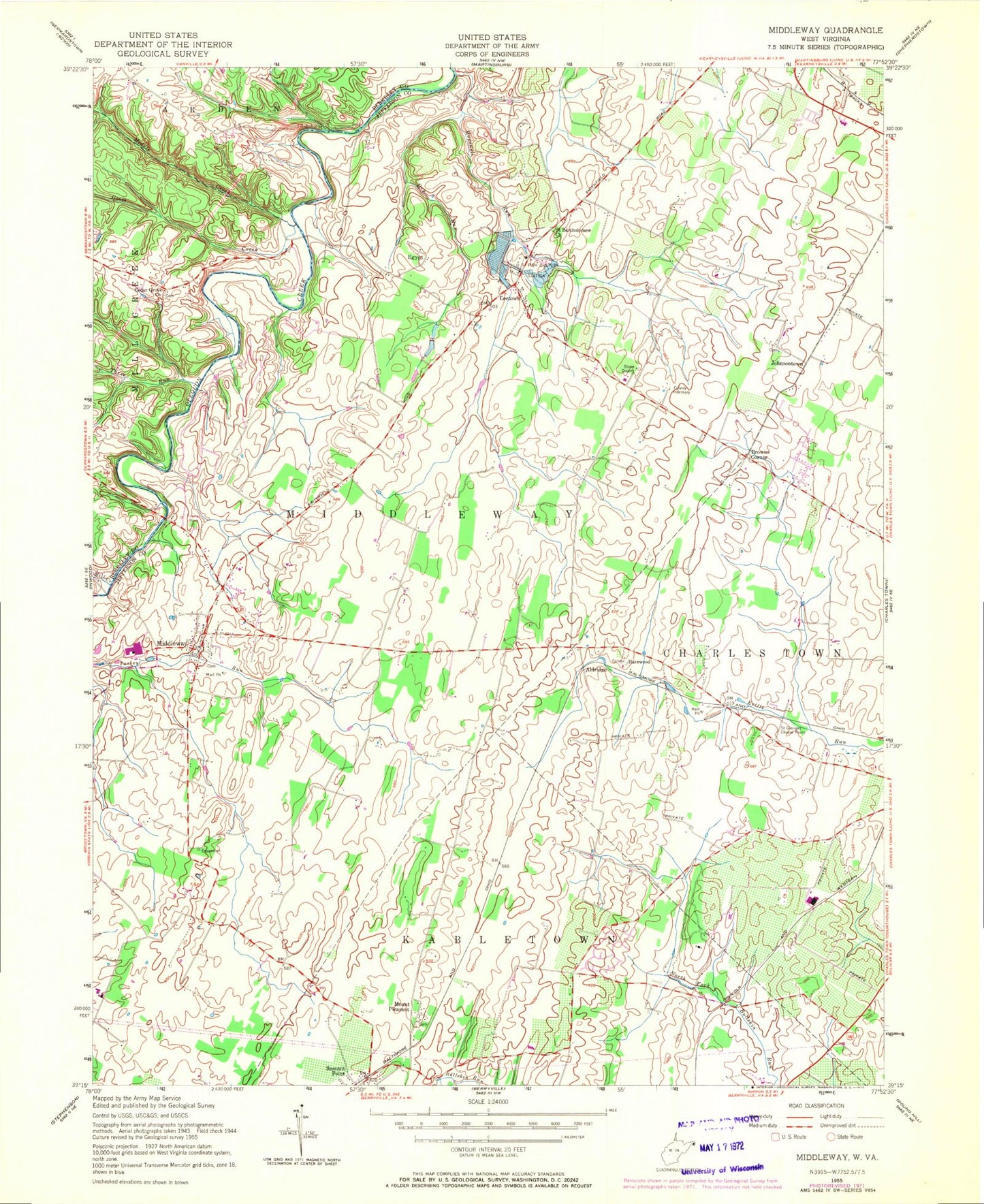 Classic USGS Middleway West Virginia 7.5'x7.5' Topo Map Image