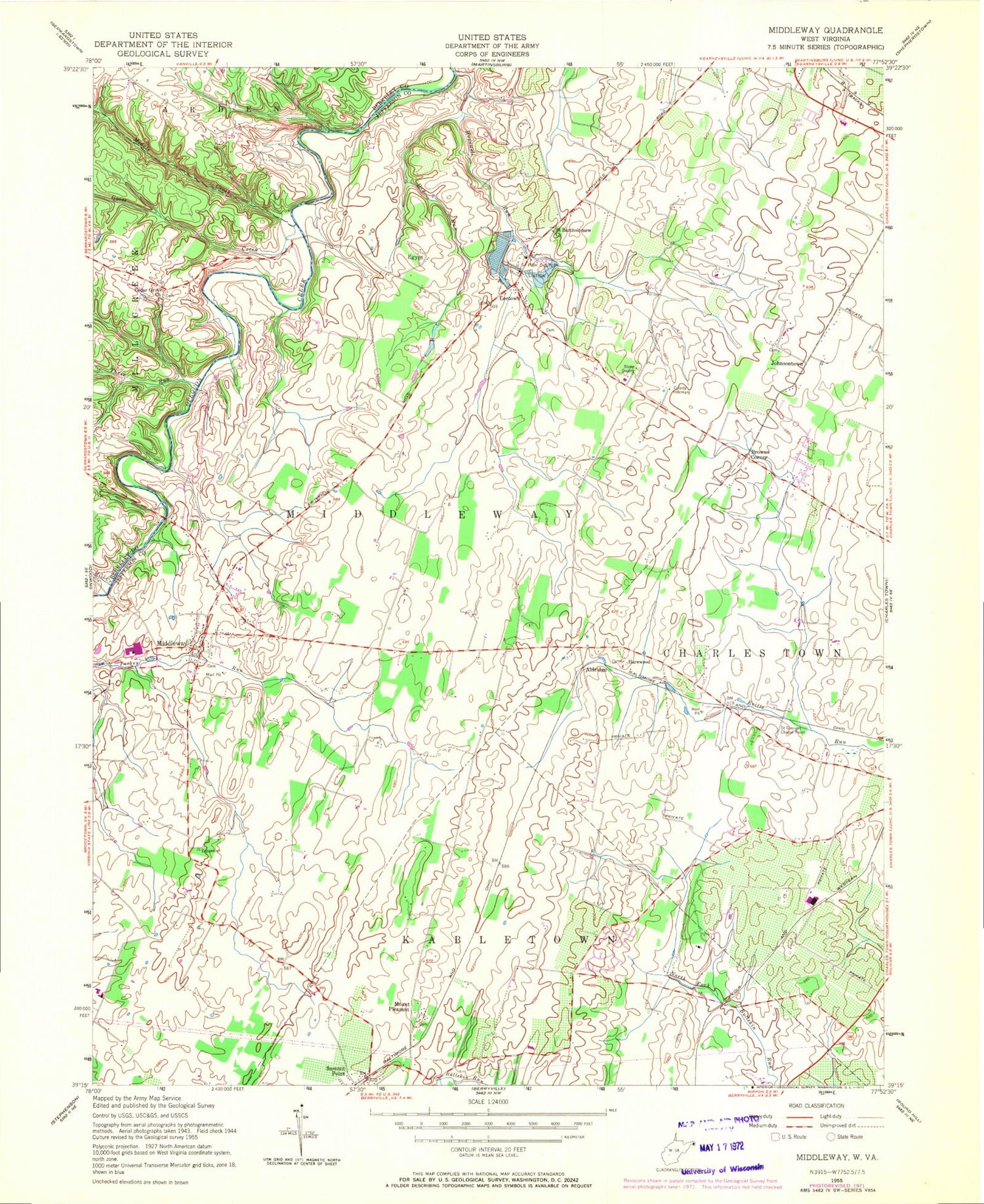 Classic USGS Middleway West Virginia 7.5'x7.5' Topo Map Image