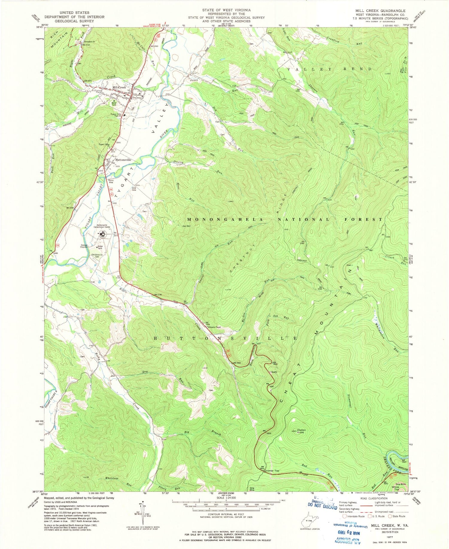 Classic USGS Mill Creek West Virginia 7.5'x7.5' Topo Map Image