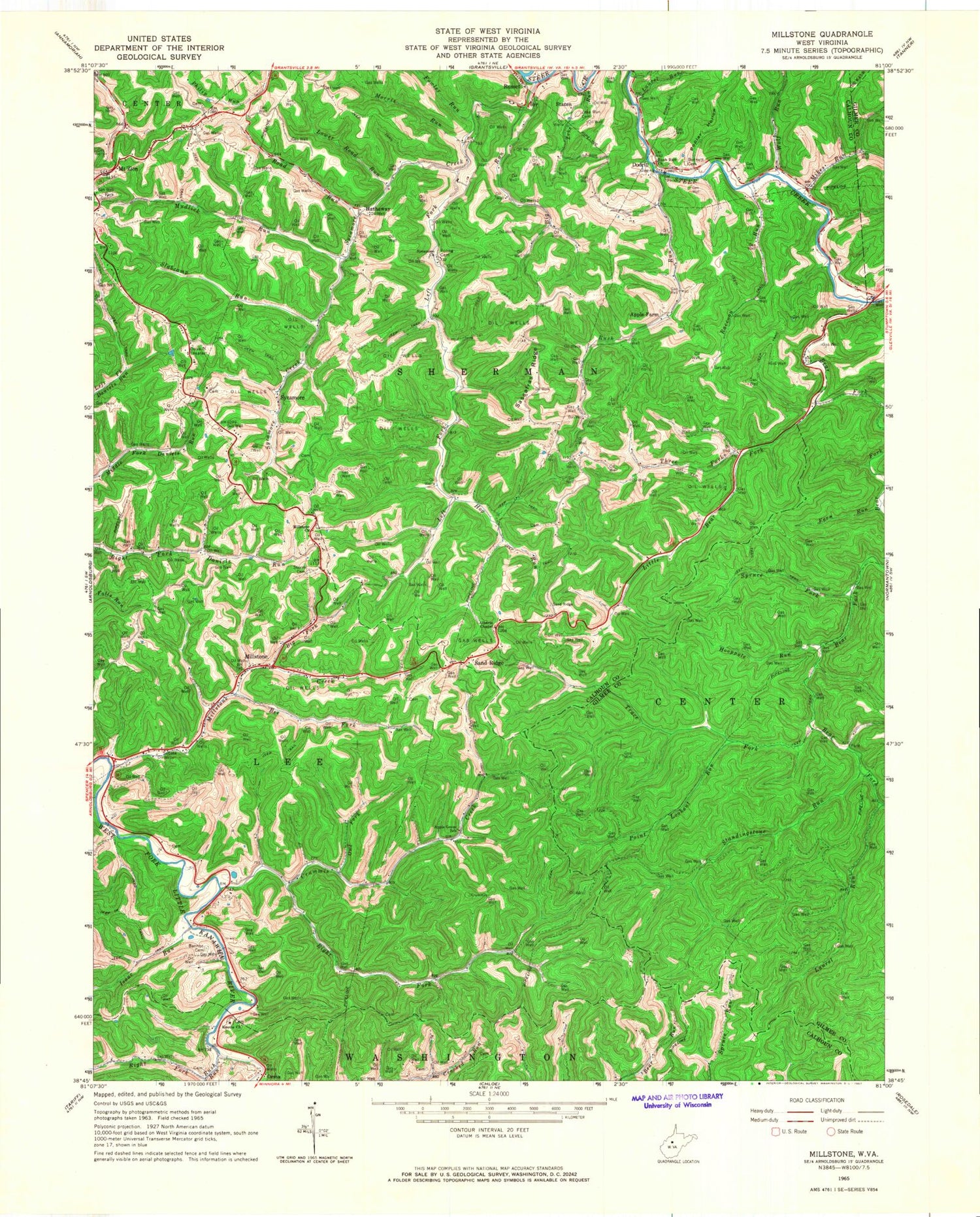 Classic USGS Millstone West Virginia 7.5'x7.5' Topo Map Image