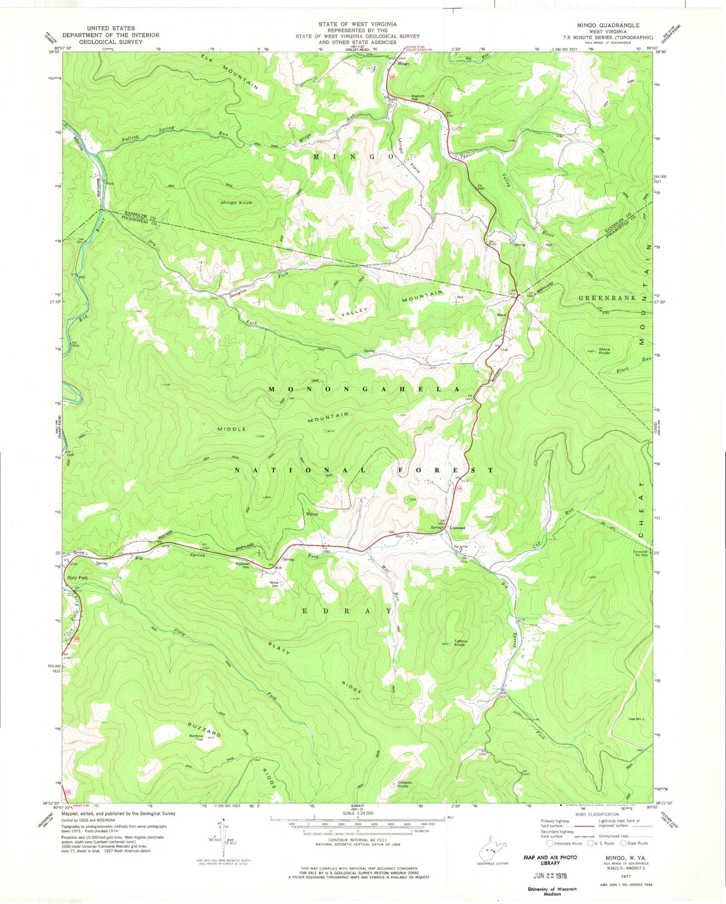 Classic USGS Mingo West Virginia 7.5'x7.5' Topo Map Image