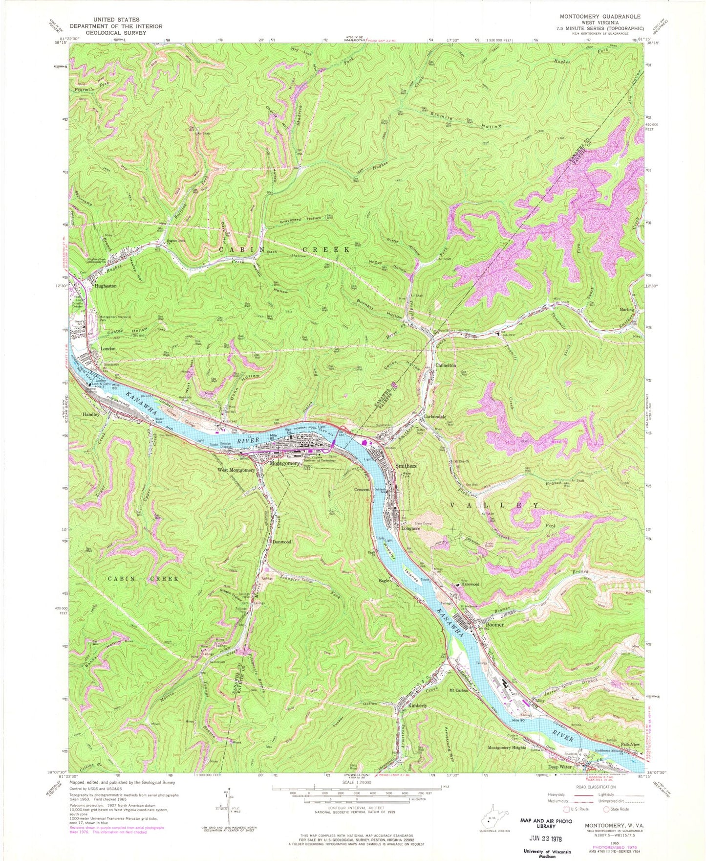 Classic USGS Montgomery West Virginia 7.5'x7.5' Topo Map Image