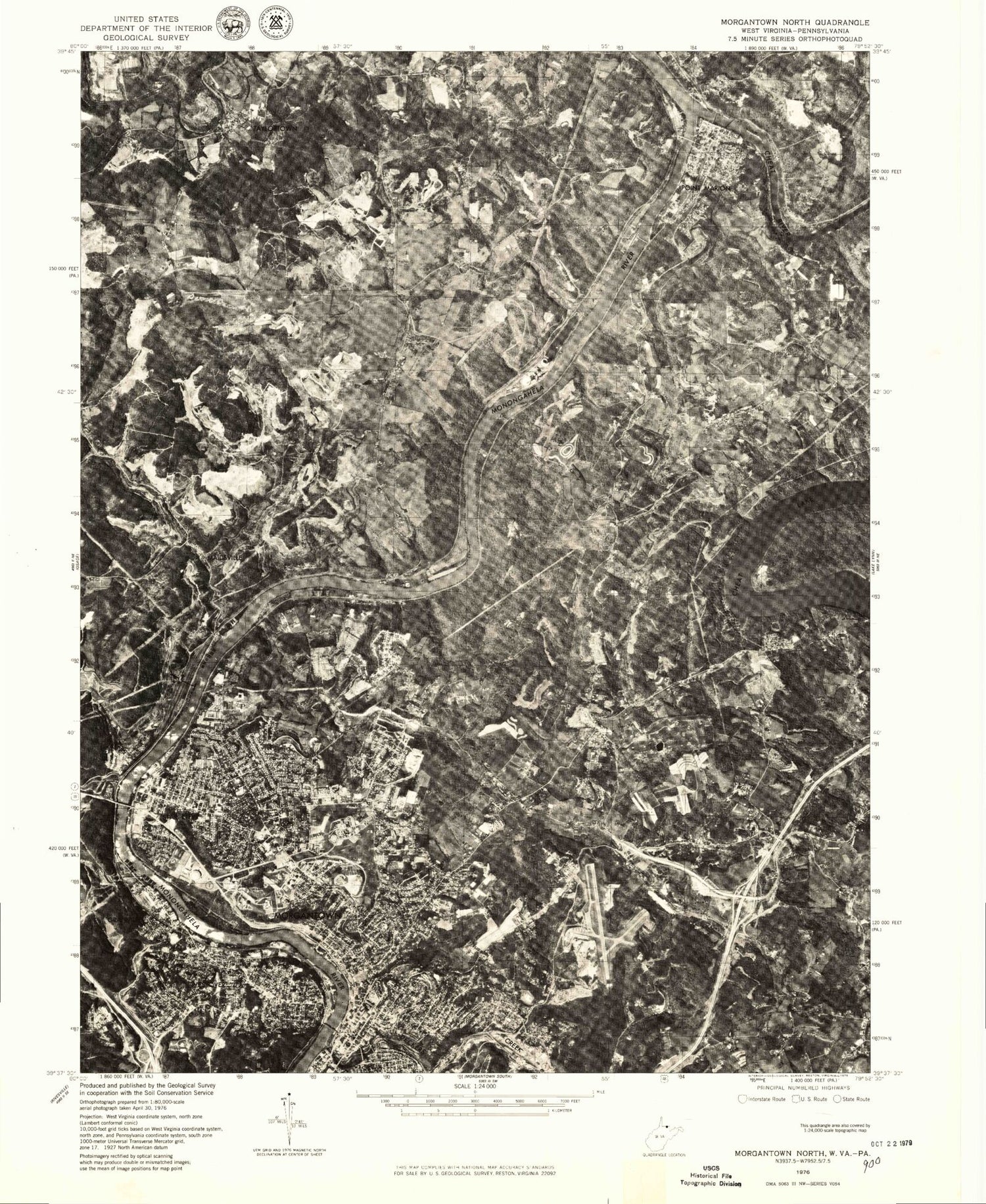 Classic USGS Morgantown North West Virginia 7.5'x7.5' Topo Map Image