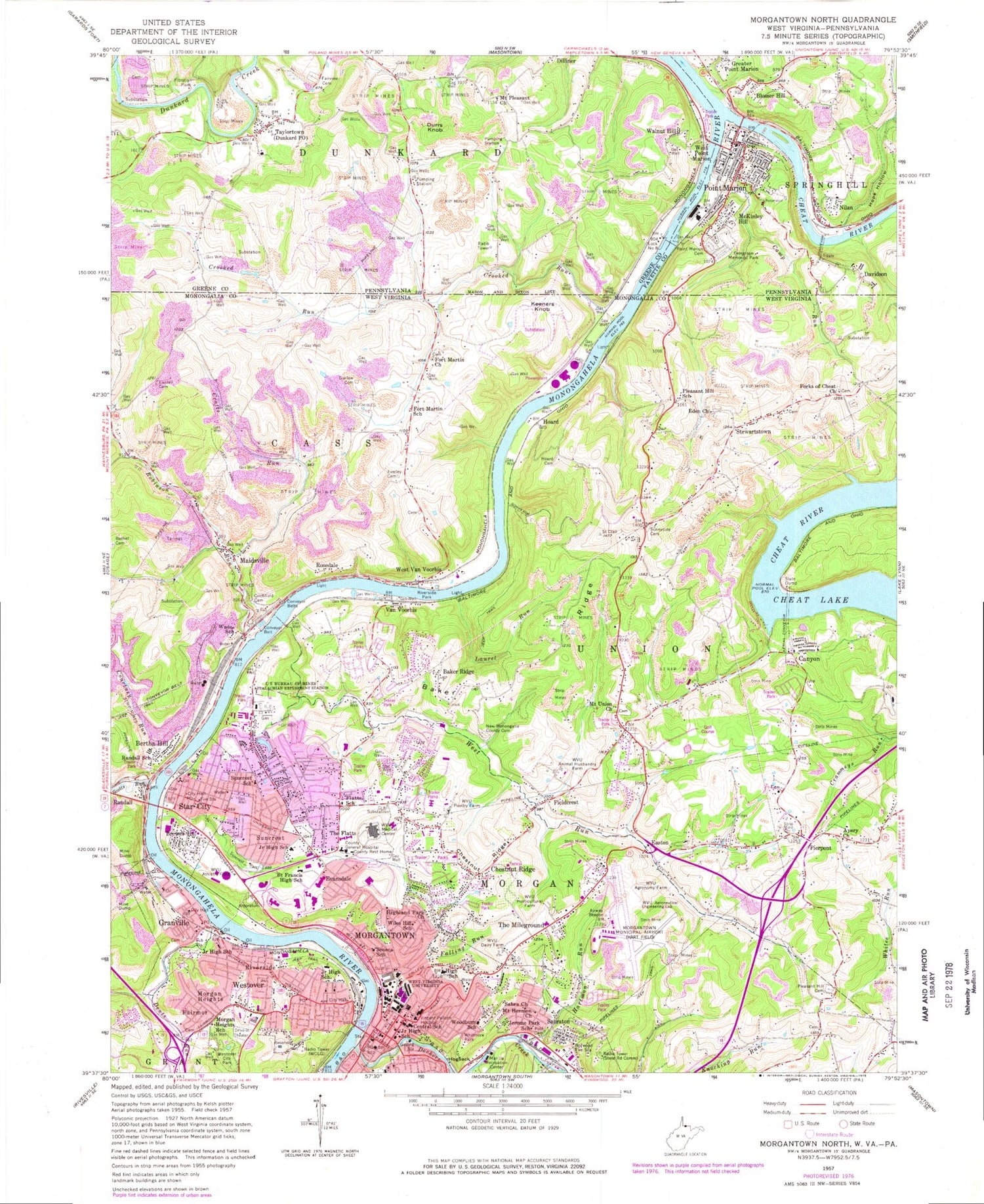 Classic USGS Morgantown North West Virginia 7.5'x7.5' Topo Map Image