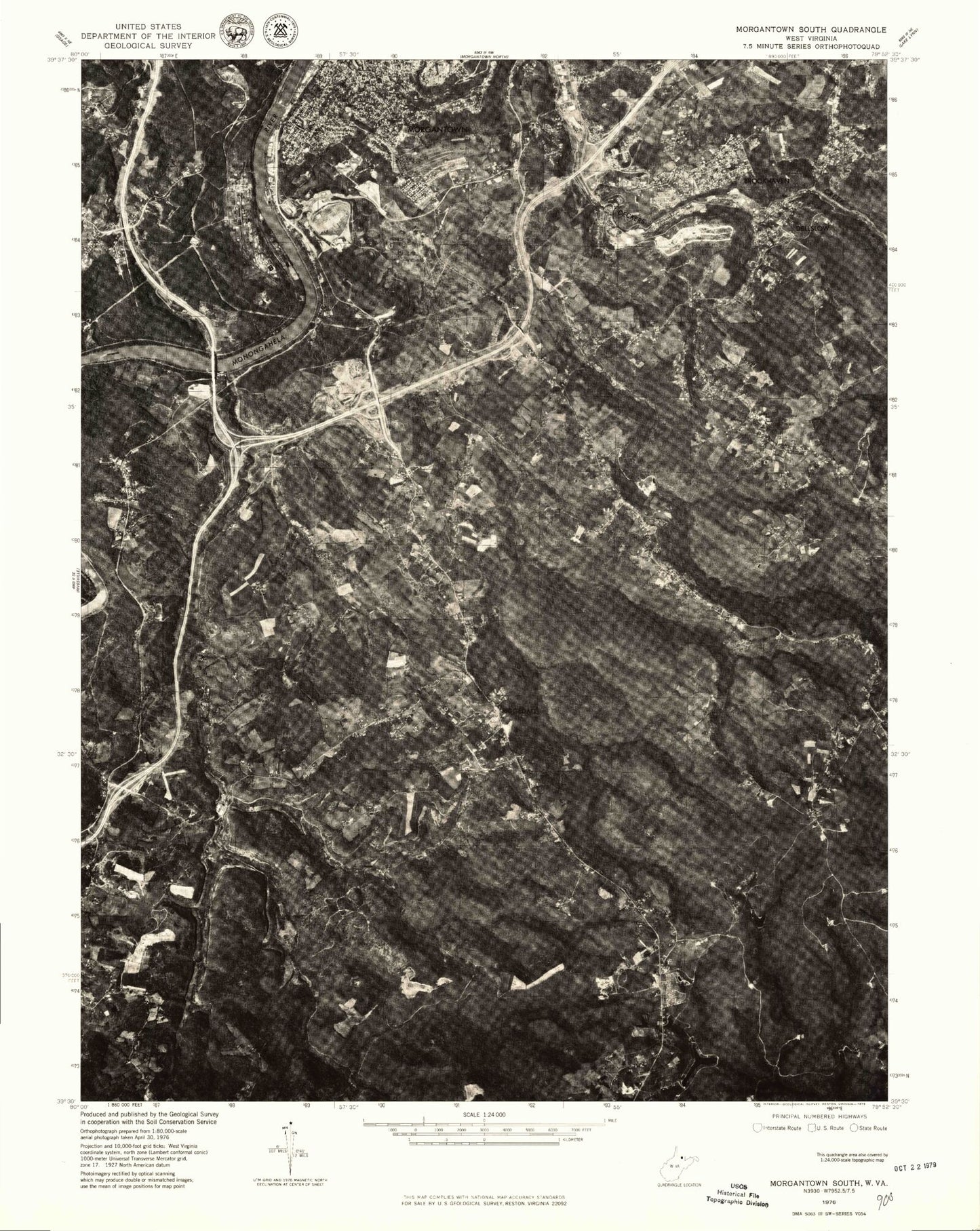 Classic USGS Morgantown South West Virginia 7.5'x7.5' Topo Map Image