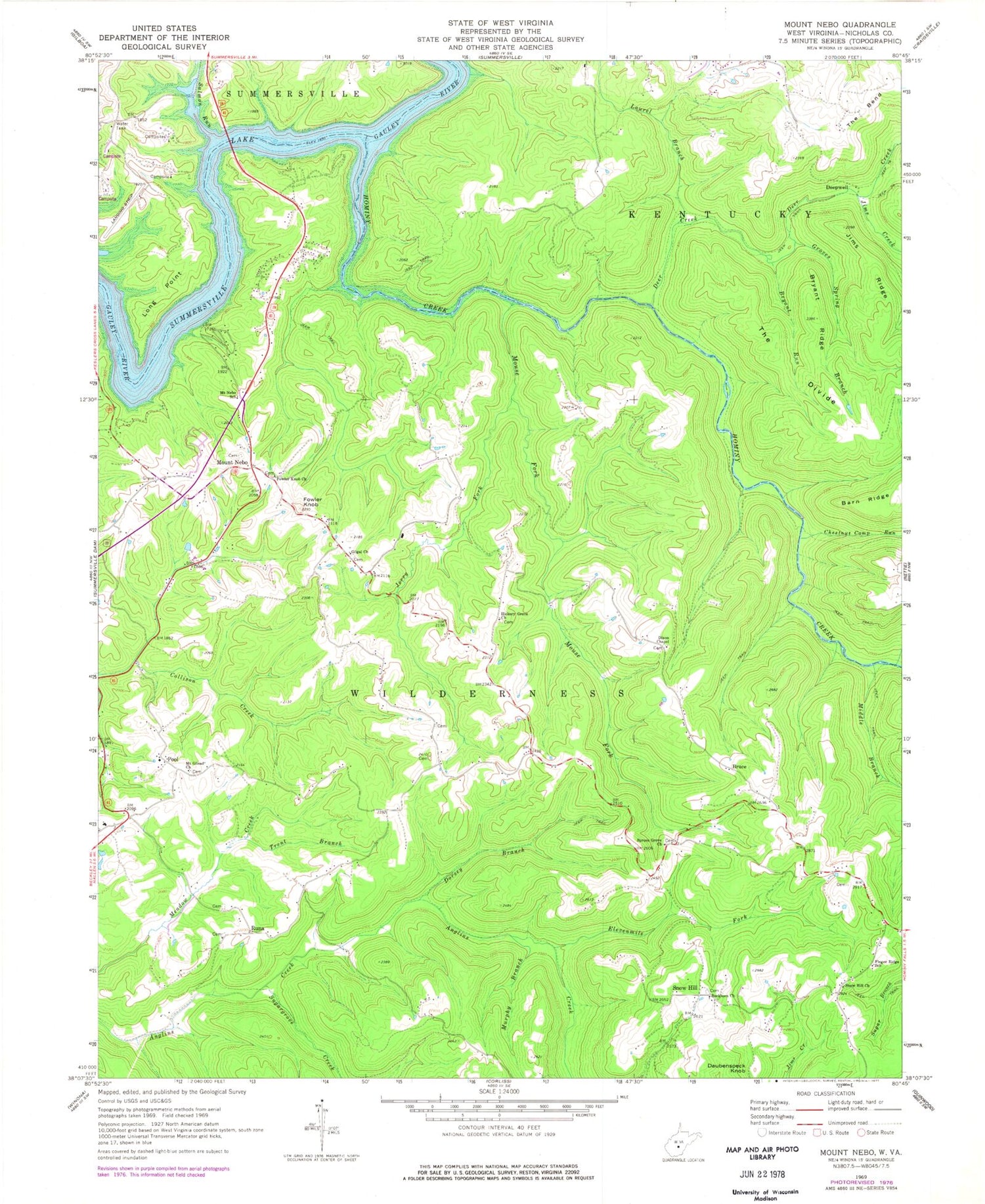 Classic USGS Mount Nebo West Virginia 7.5'x7.5' Topo Map Image