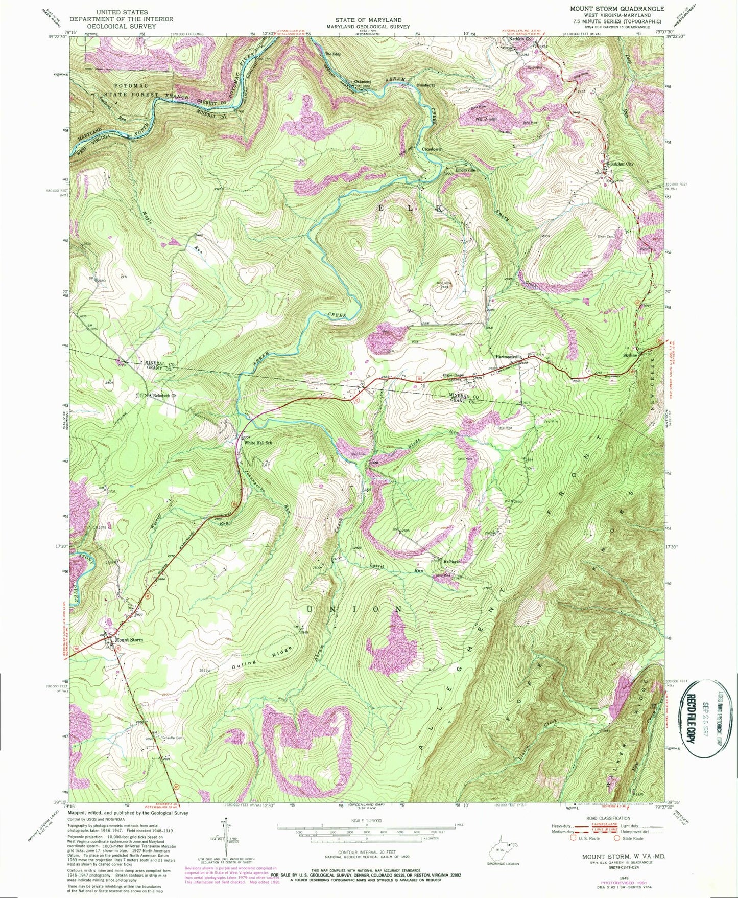 Classic USGS Mount Storm West Virginia 7.5'x7.5' Topo Map Image