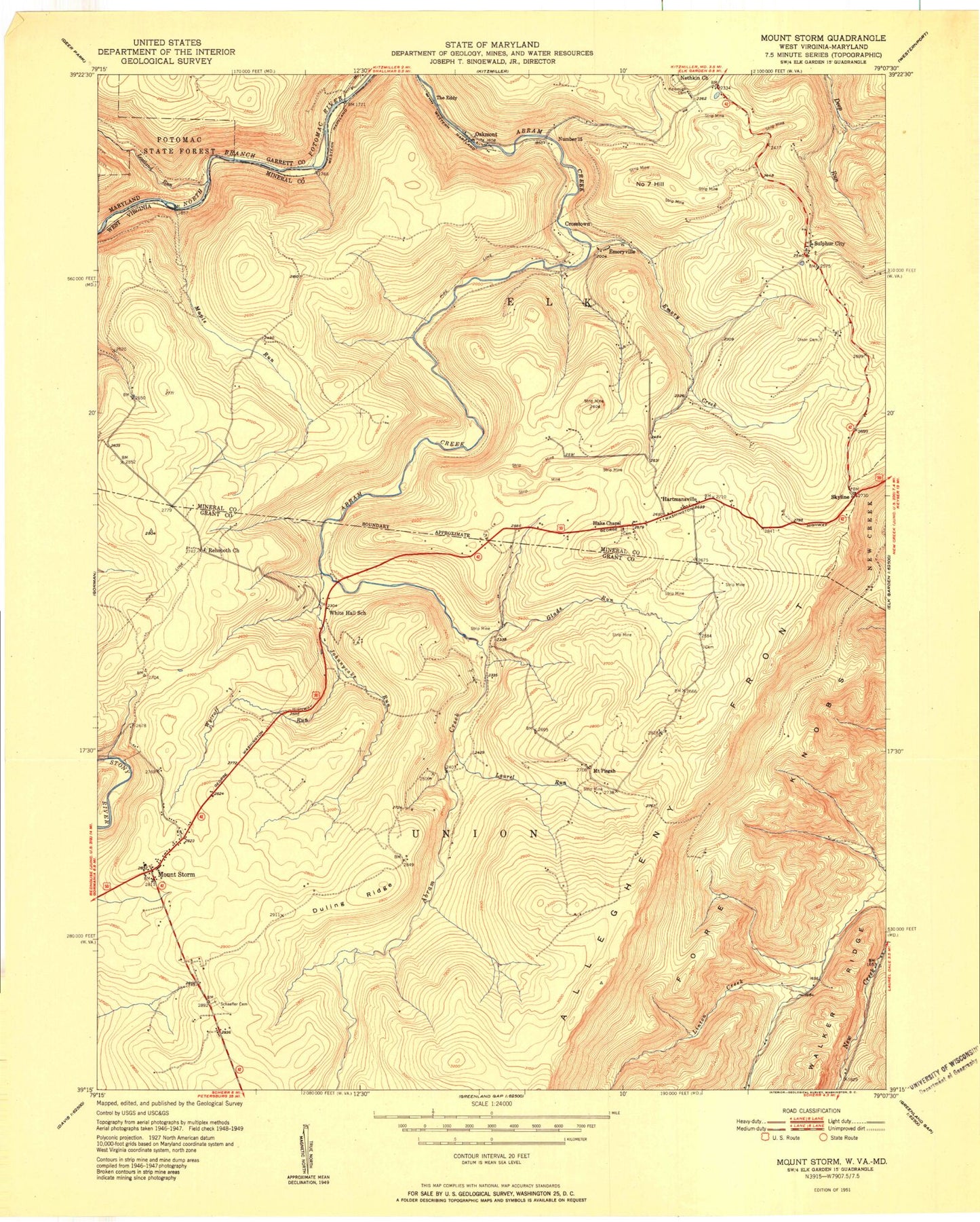 Classic USGS Mount Storm West Virginia 7.5'x7.5' Topo Map Image