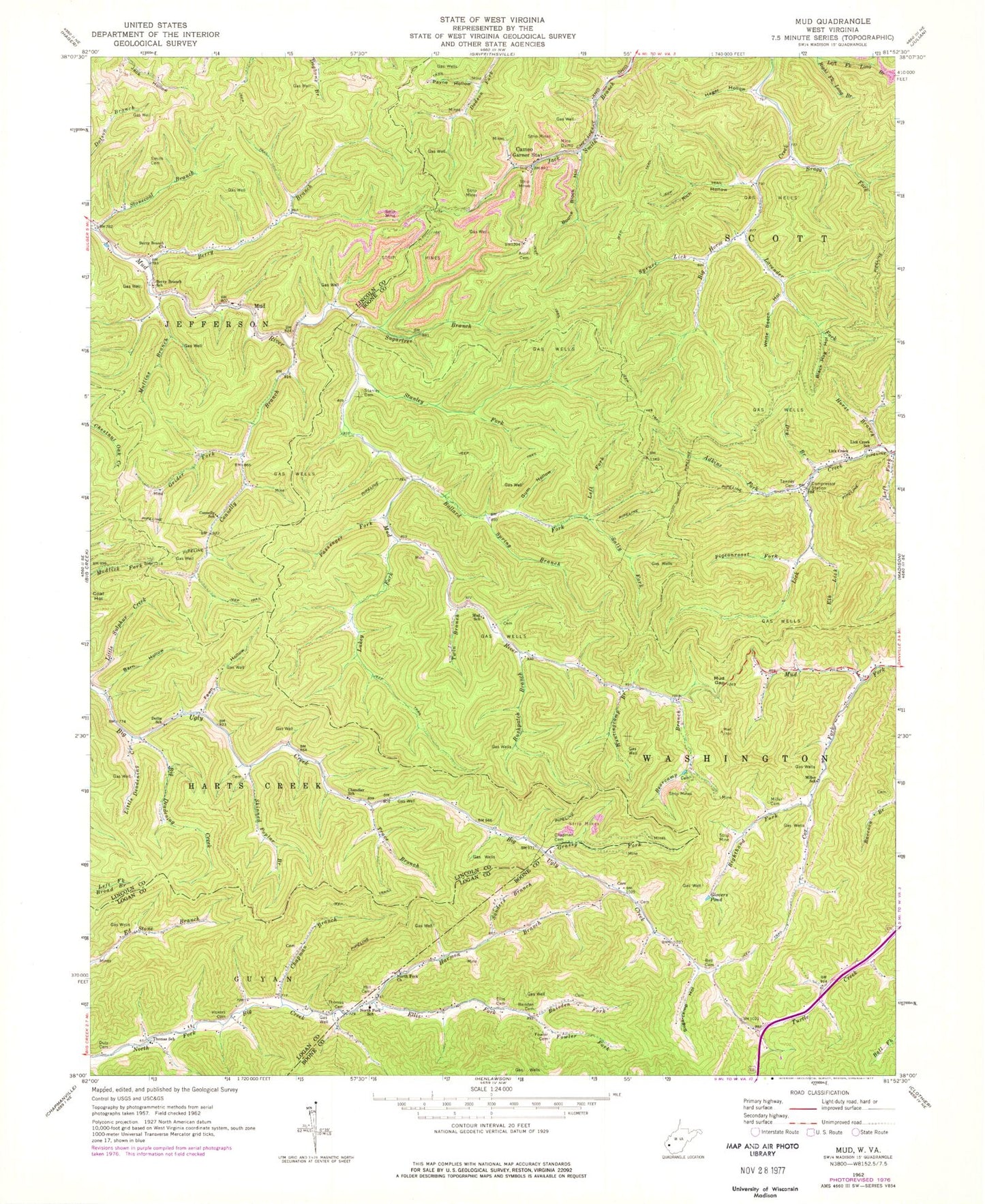 Classic USGS Mud West Virginia 7.5'x7.5' Topo Map Image