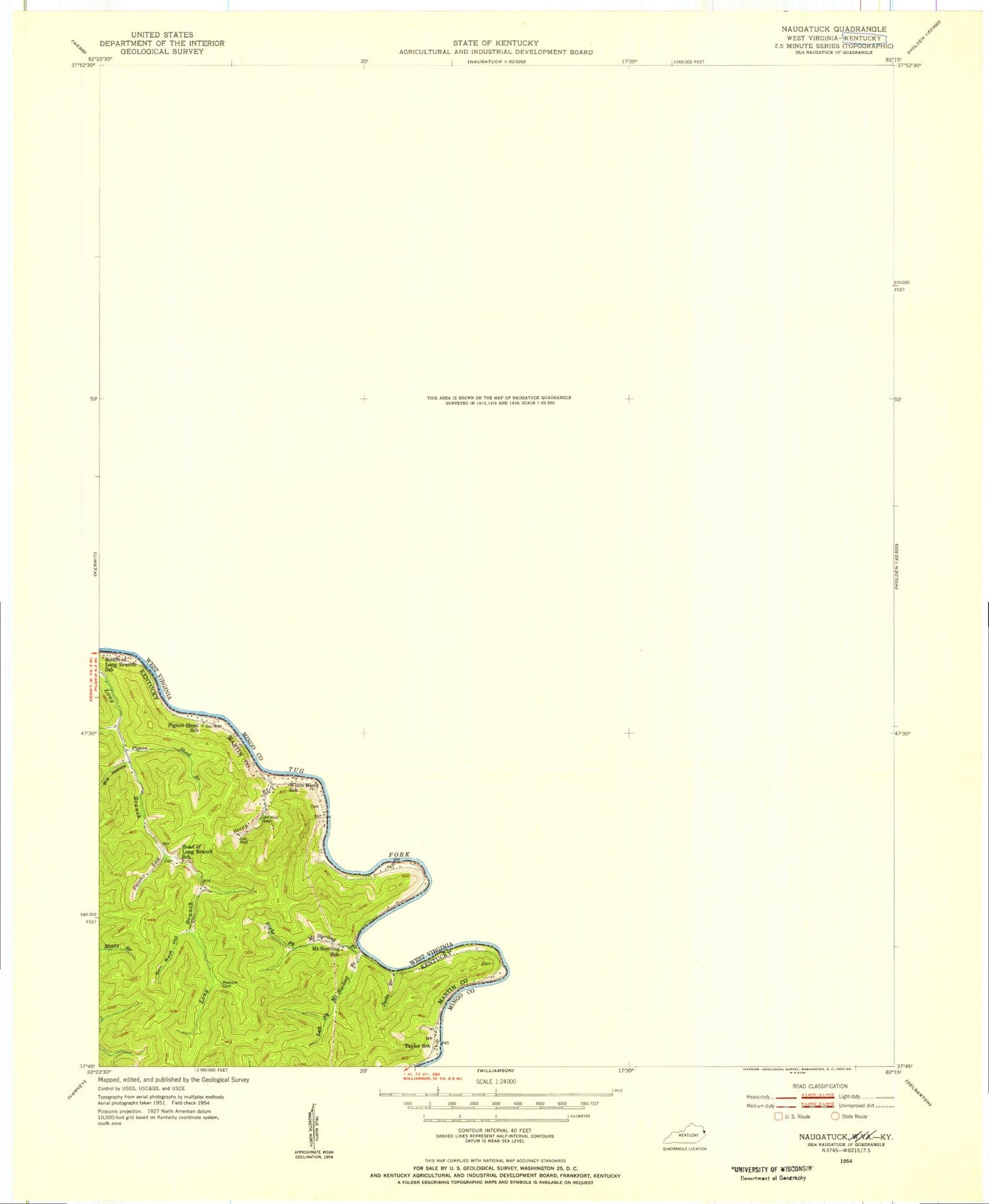 Classic USGS Naugatuck West Virginia 7.5'x7.5' Topo Map Image
